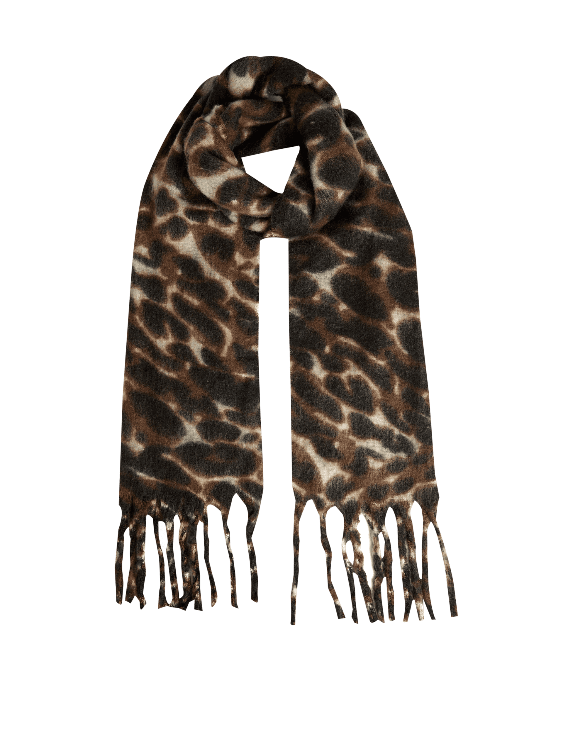 M&S Collection Women's Brushed Animal Fringed Scarf - Brown Mix, Brown Mix