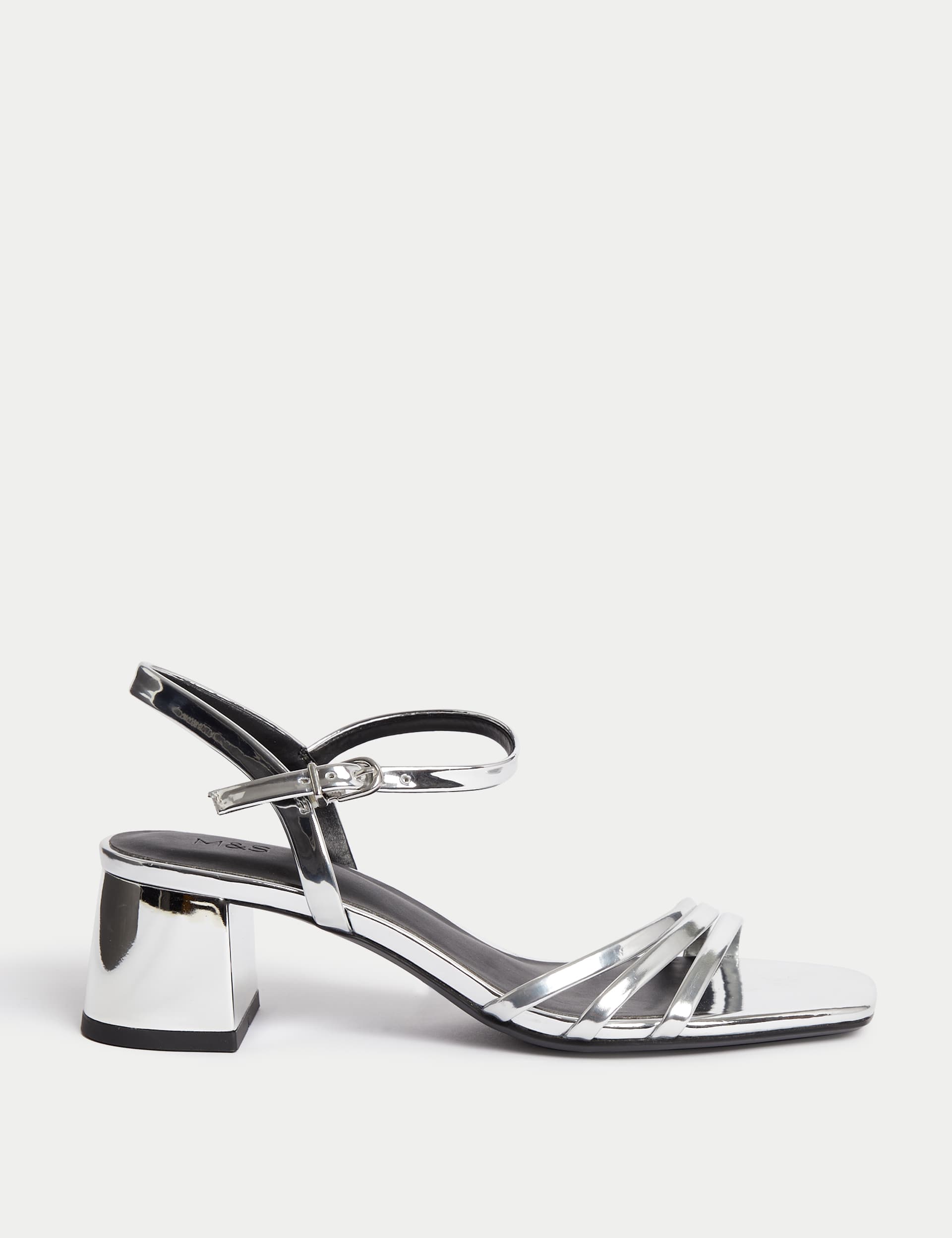 M&S Women's Strappy Block Heel Sandals - 6 - Silver, Black Mix,Silver