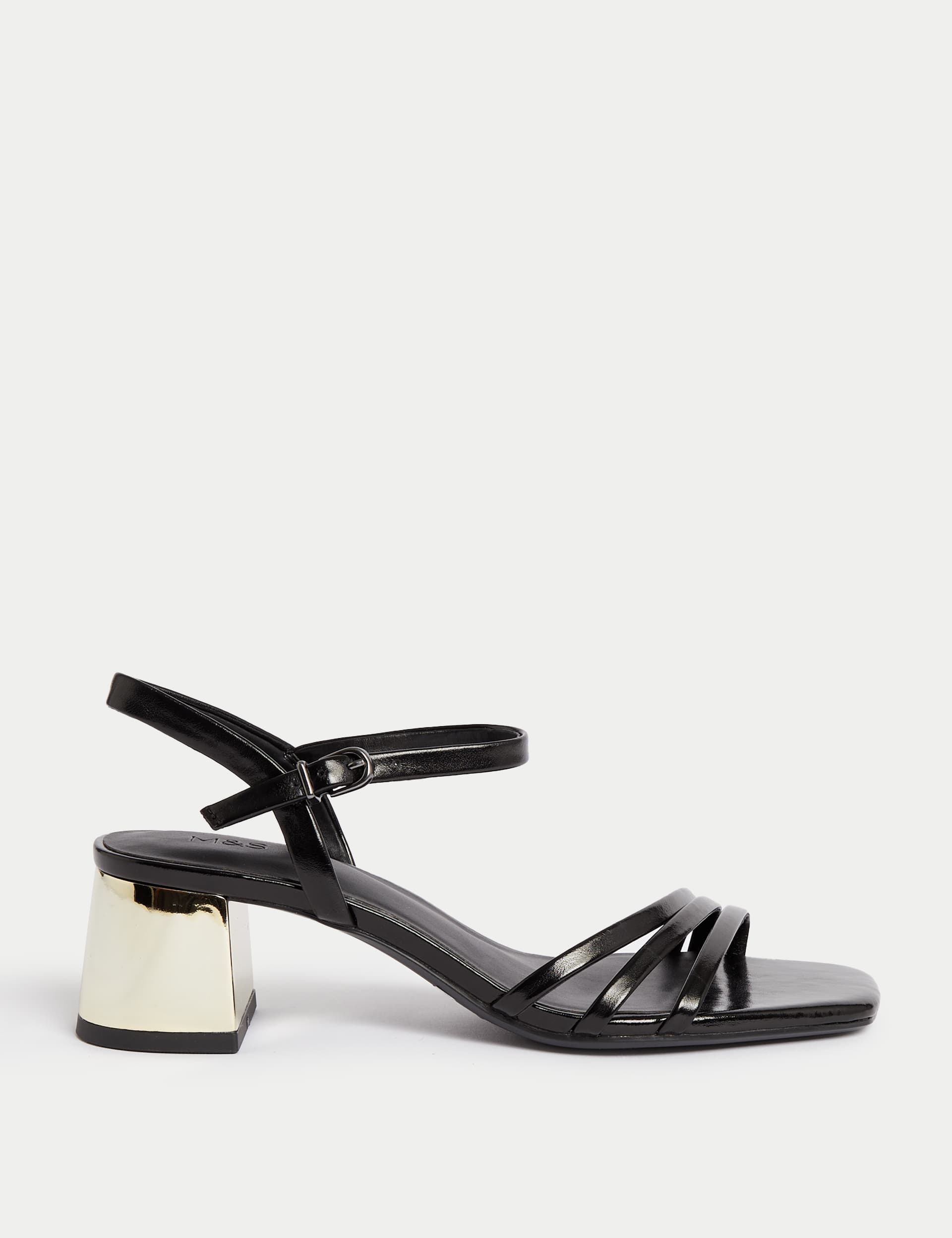 M&S Women's Strappy Block Heel Sandals - 6 - Black Mix, Black Mix,Silver