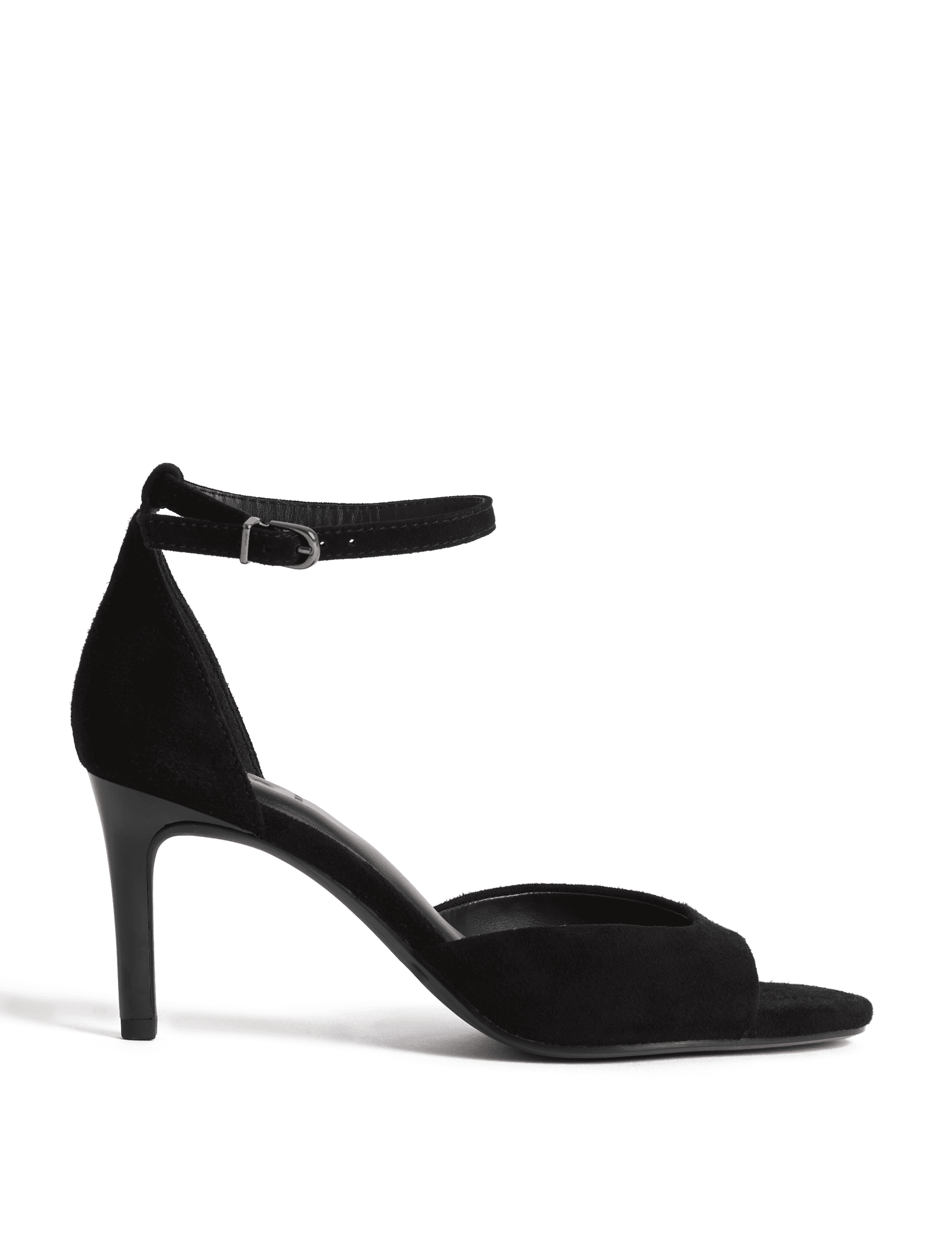 M&S Collection Women's Suede Ankle Strap Stiletto Heel Sandals - 6 - Black, Black