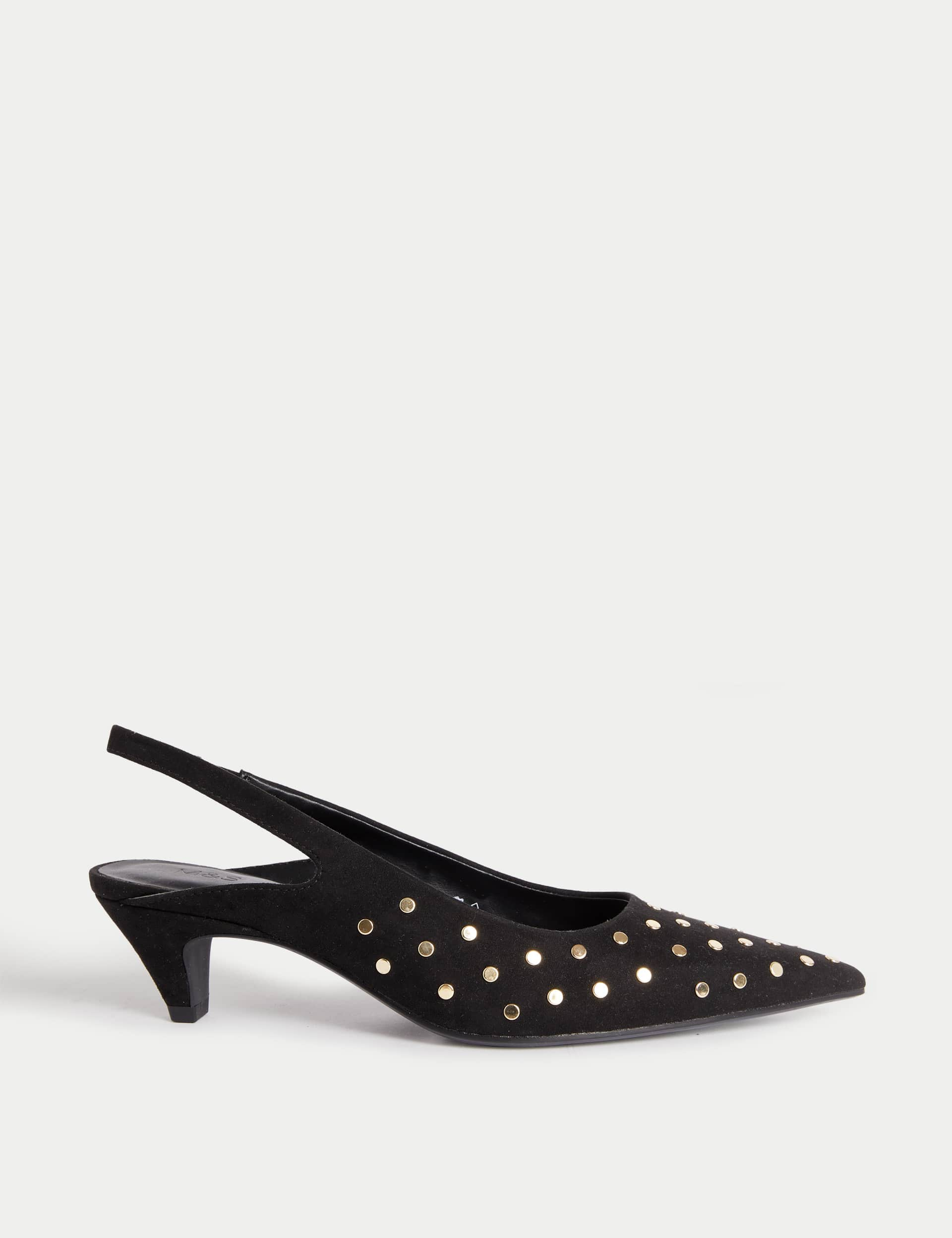 M&S Women's Studded Kitten Heel Pointed Slingback Shoes - 5 - Black, Black