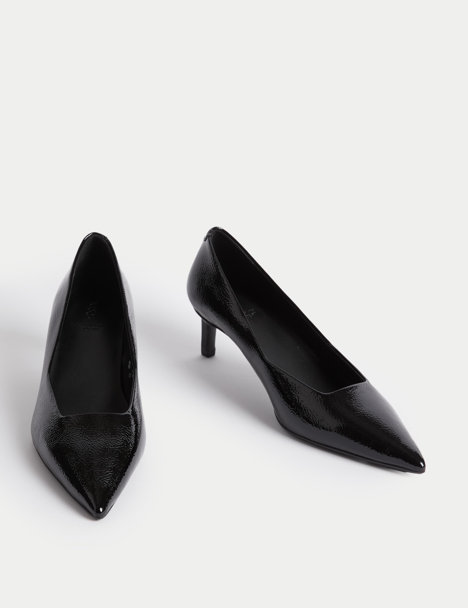 M&S Women's Wide Fit Leather Kitten Heel Court Shoes