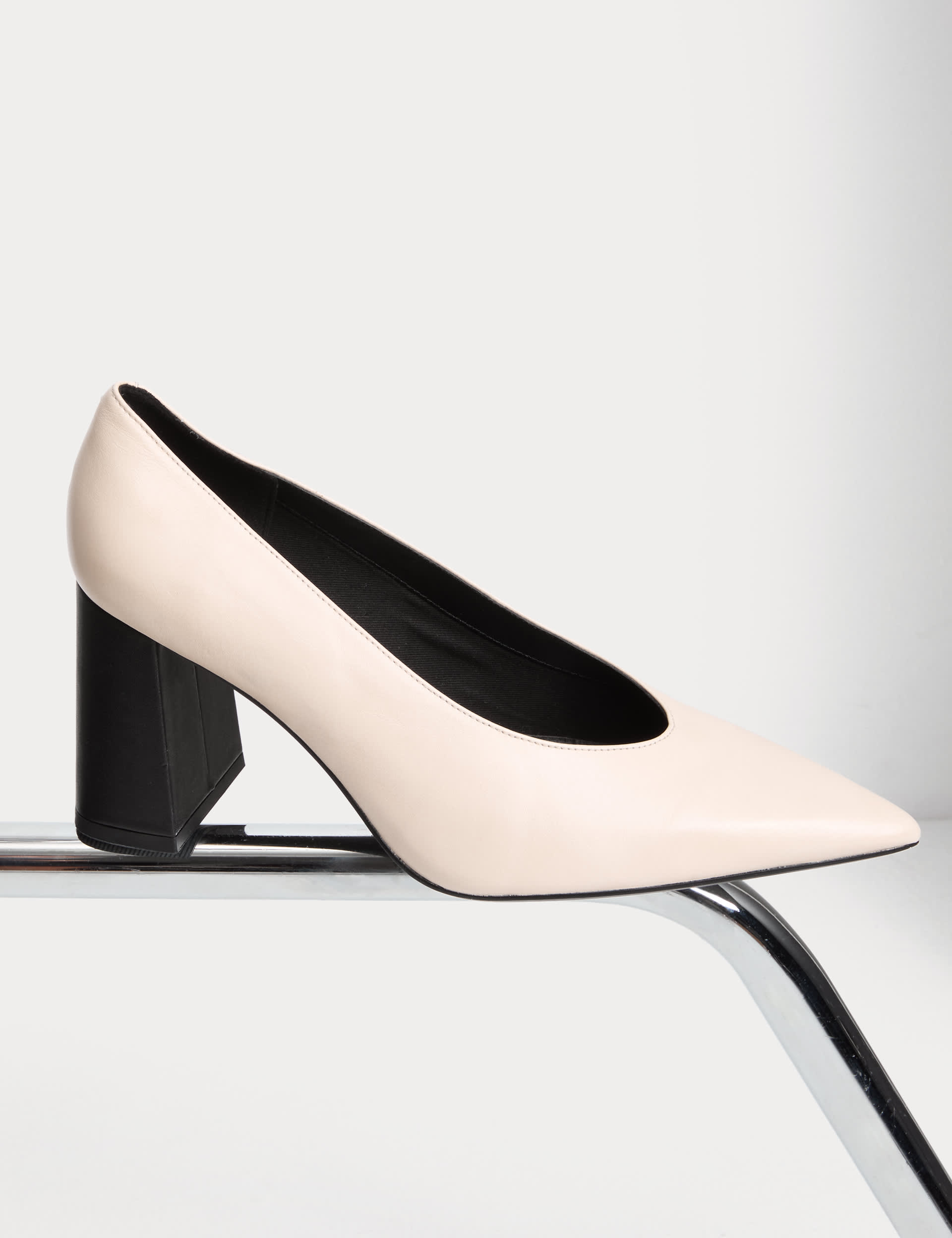 M&S Women's Leather Block Heel Court Shoes