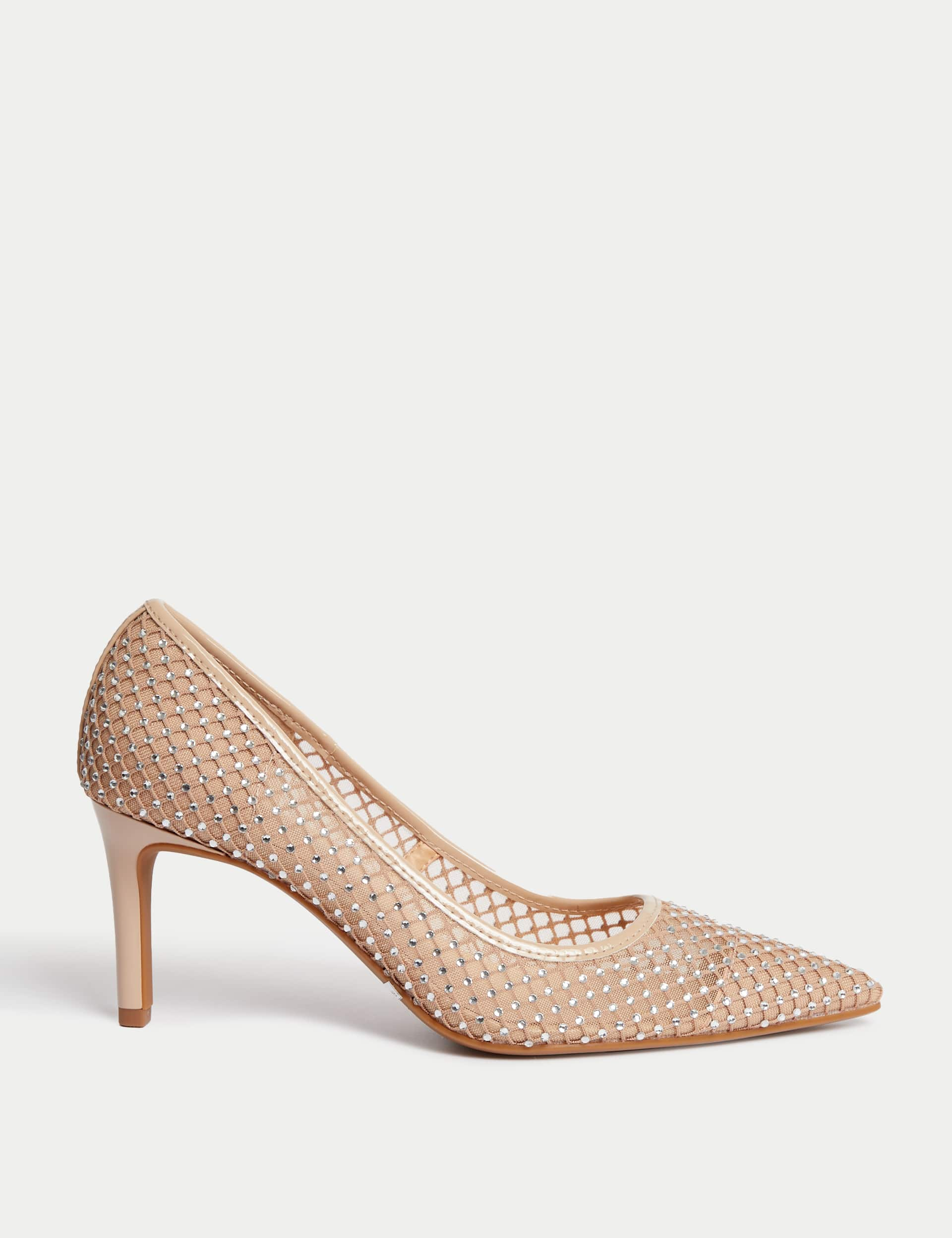 M&S Women's Mesh Detail Stiletto Heel Court Shoes - 6 - Opaline, Opaline