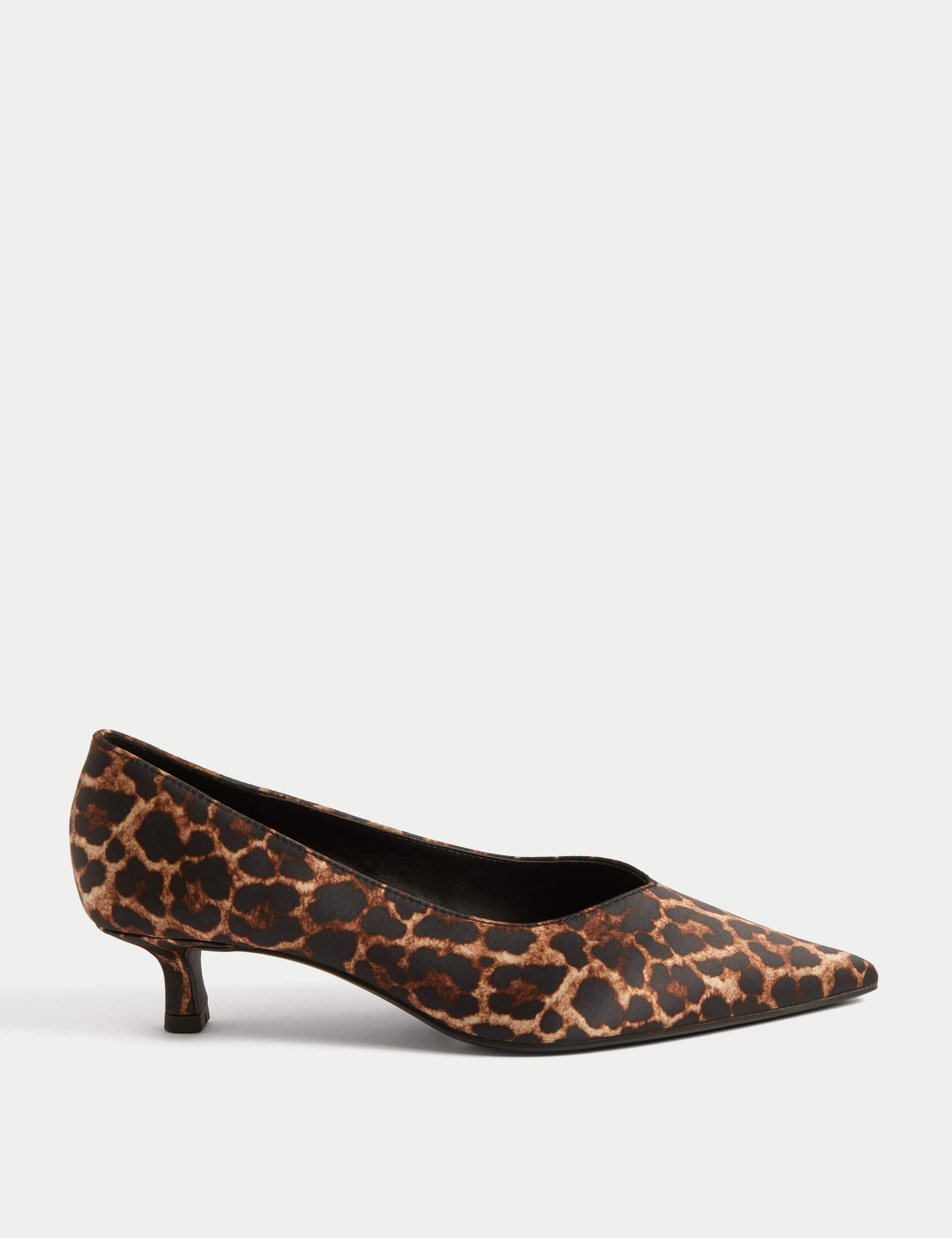 M&S Collection Women's Animal Print Kitten Heel Pointed Court Shoes - 7 - Brown Mix, Brown Mix