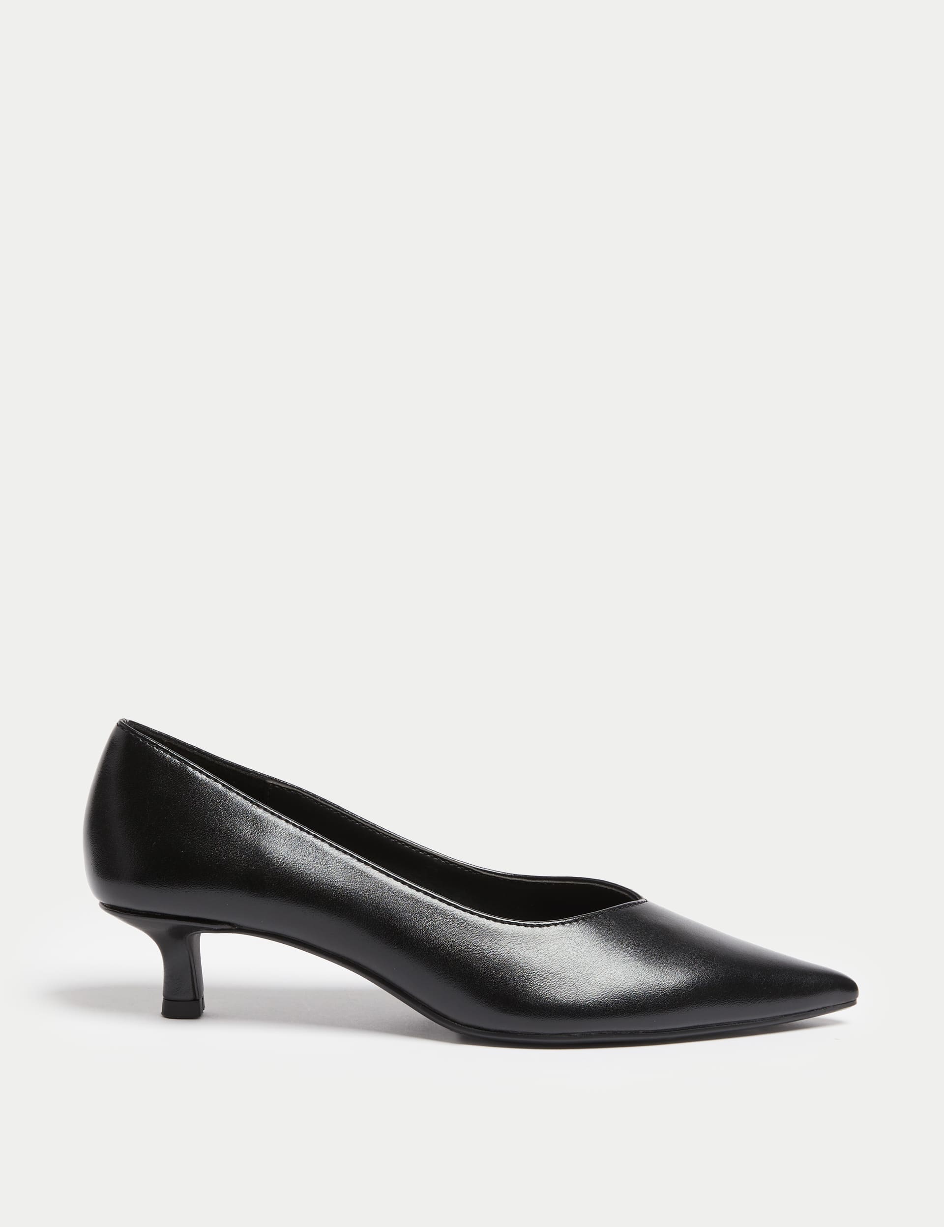 M&S Women's Kitten Heel Pointed Court Shoes - 6 - Black, Black,Silver