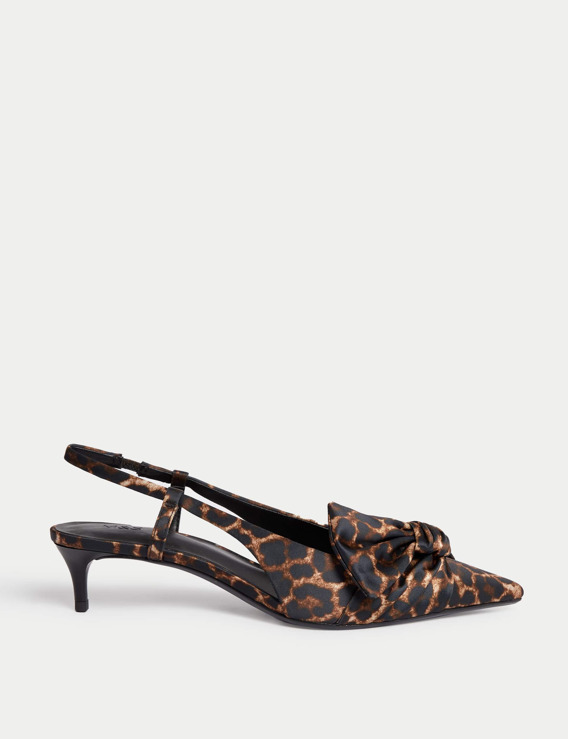 M&S Women's Satin Leopard Print Kitten Heel Sandals
