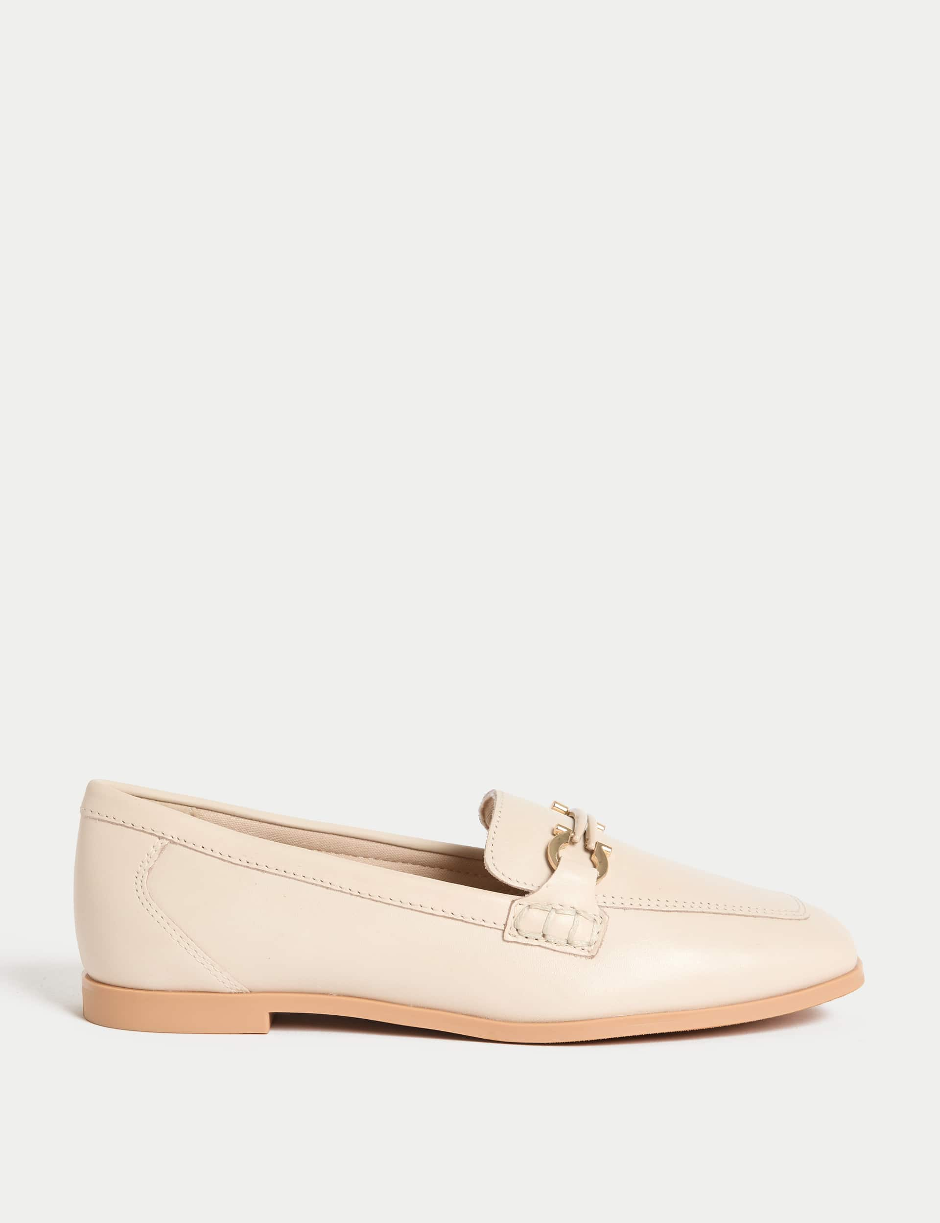 M&S Collection Women's Leather Trim Flatform Square Toe Loafers - 6 - Cream, Black,Cream