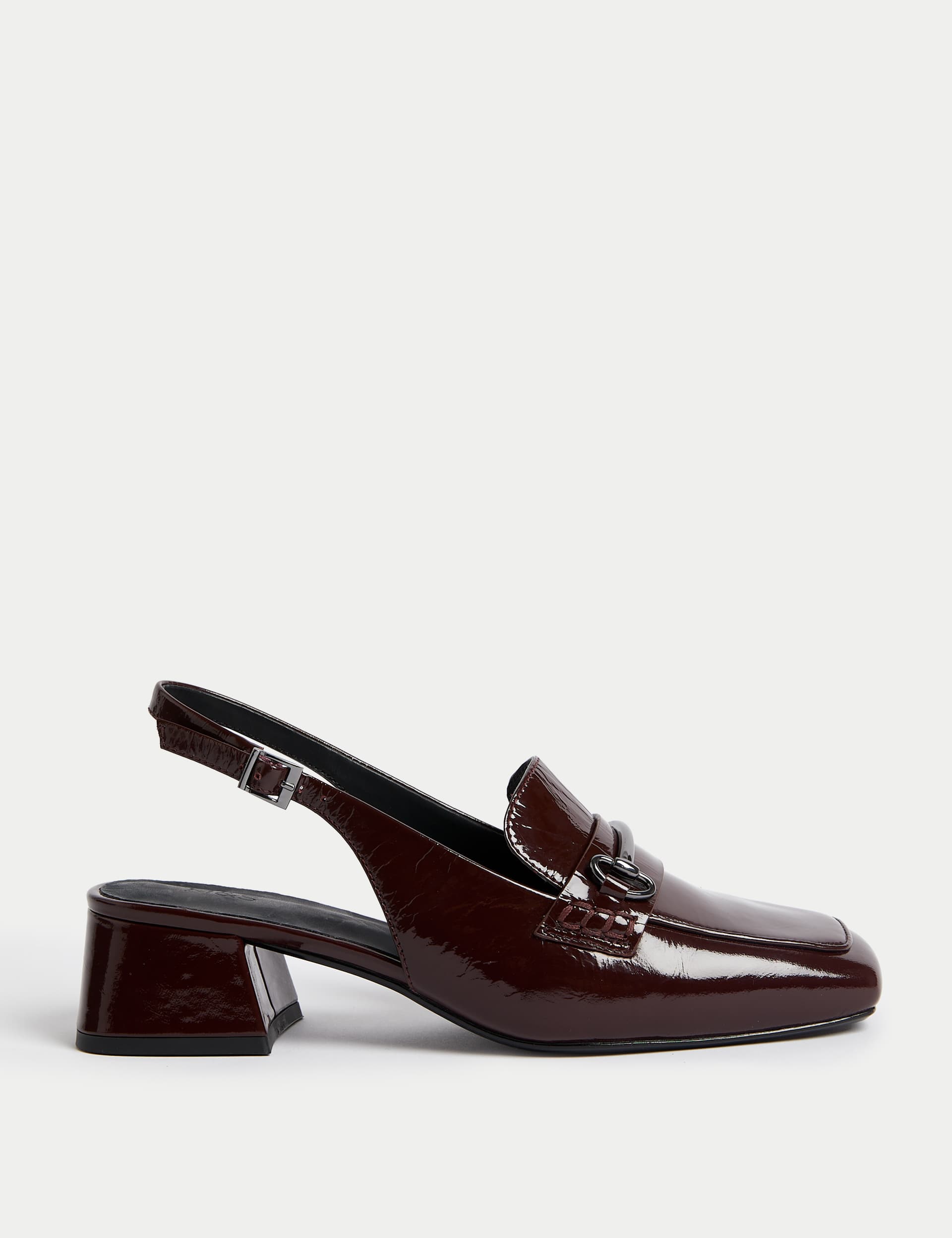 M&S Women's Patent Leather Block Heel Slingback Shoes - 6 - Burgundy, Black,Burgundy