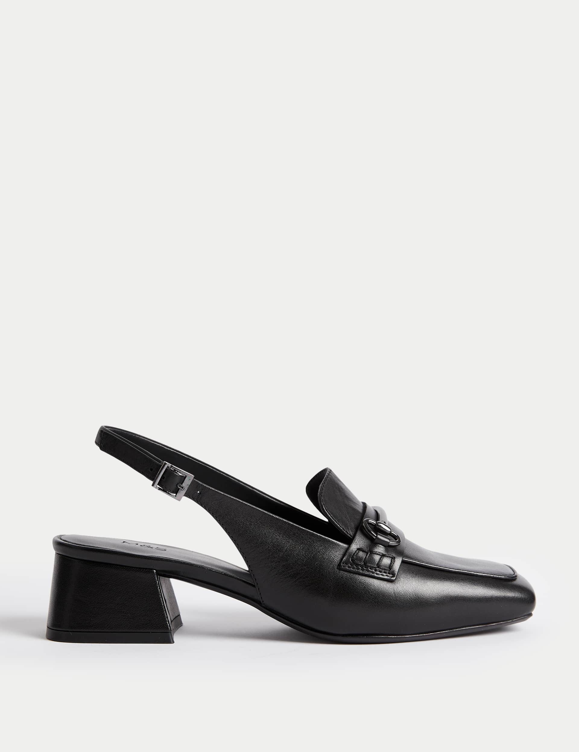 M&S Women's Patent Leather Block Heel Slingback Shoes - 6 - Black, Black