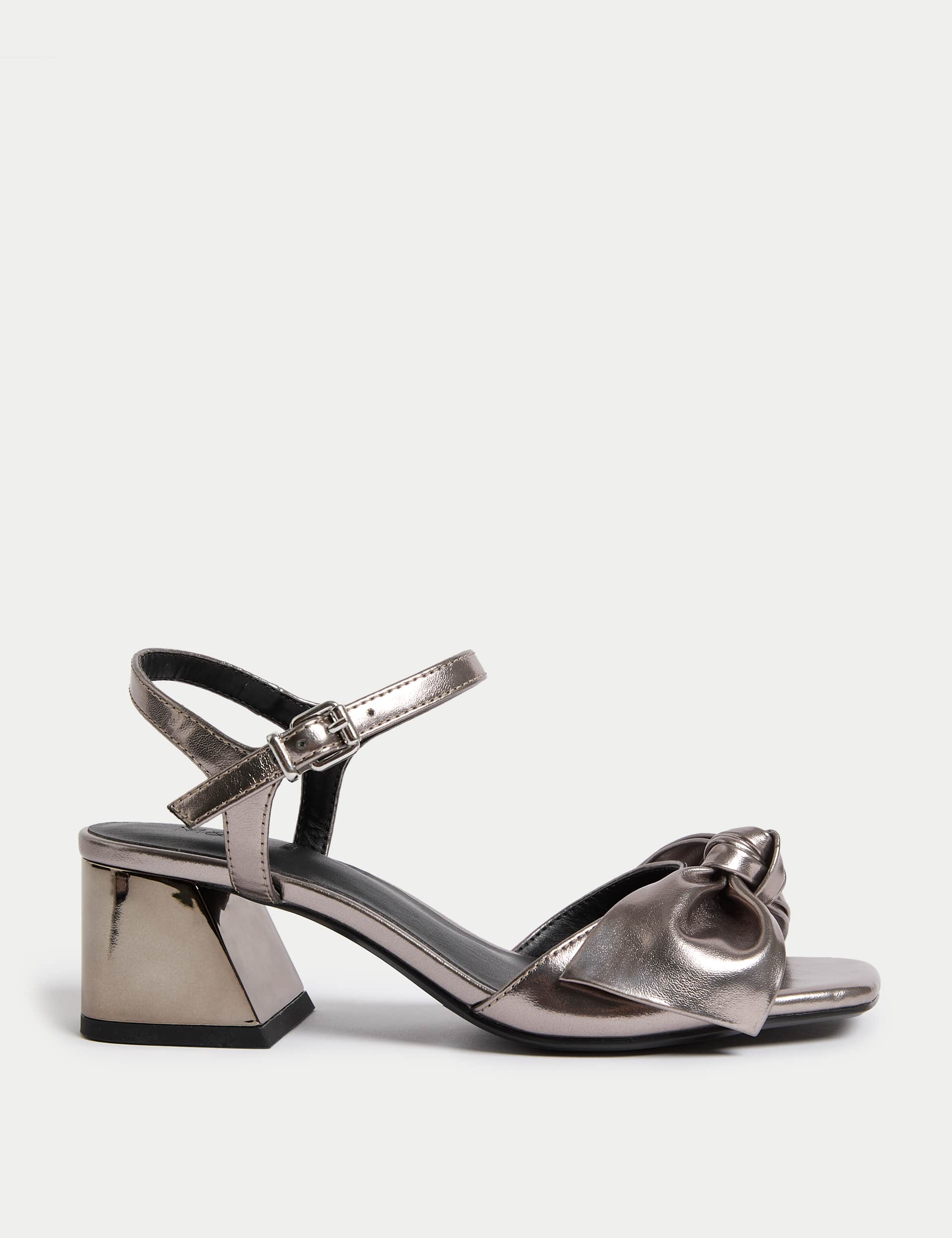 M&S Women's Wide Fit Metallic Ankle Strap Block Heel Sandals - 6 - Pewter, Pewter