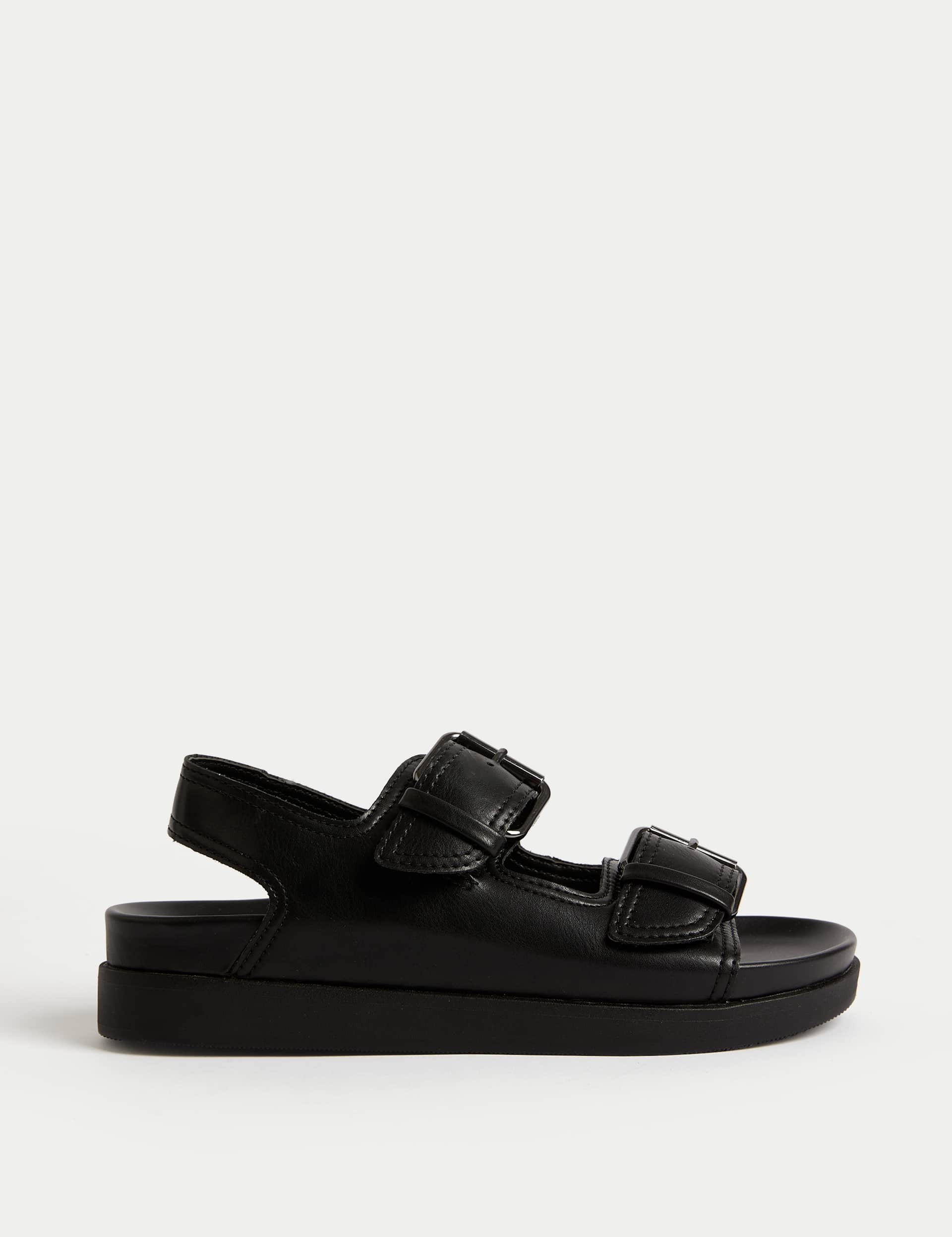 M&S Women's Buckle Flatform Sandal - 3 - Black, Black