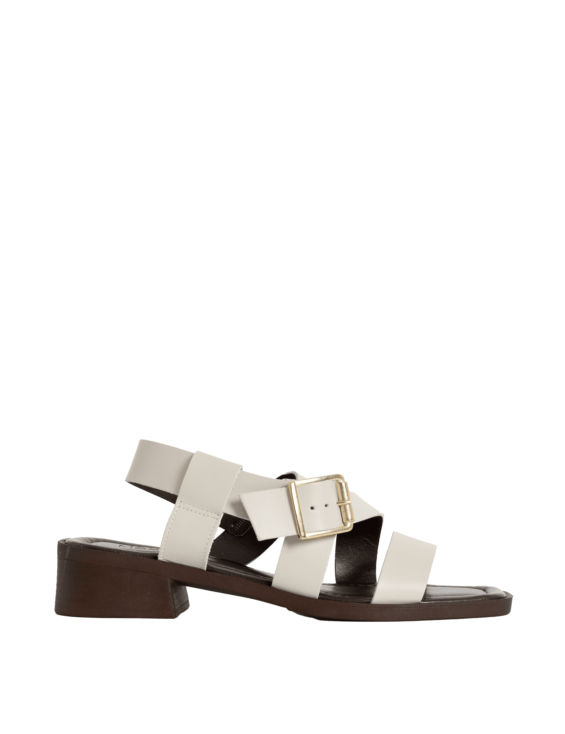 M&S Collection Women's Leather Buckle Strappy Block Heel Sandals - 6 - Soft White, Tan,Soft White