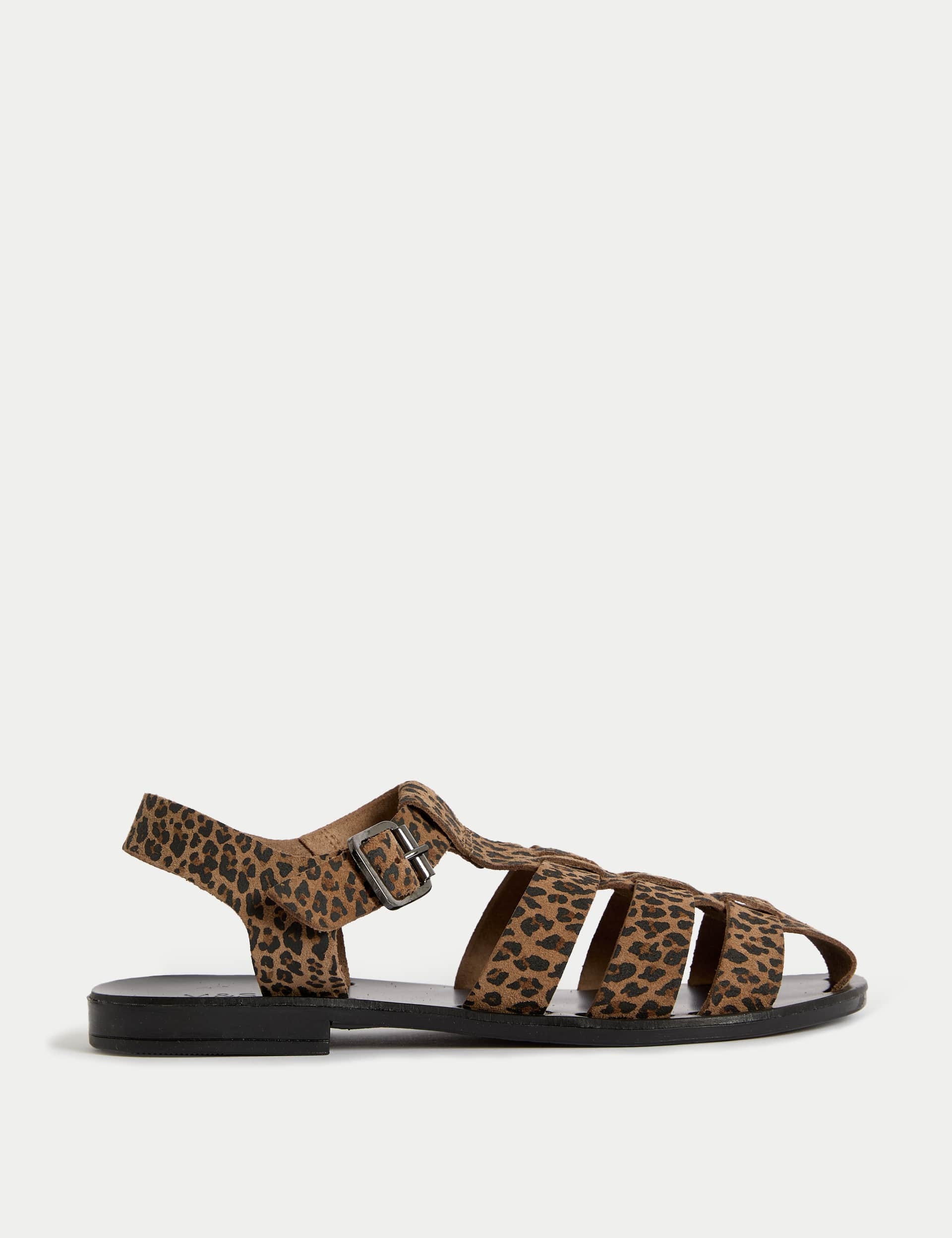 M&S Collection Women's Suede Leopard Print Buckle Flat Sandals - 6 - Brown Mix, Brown Mix