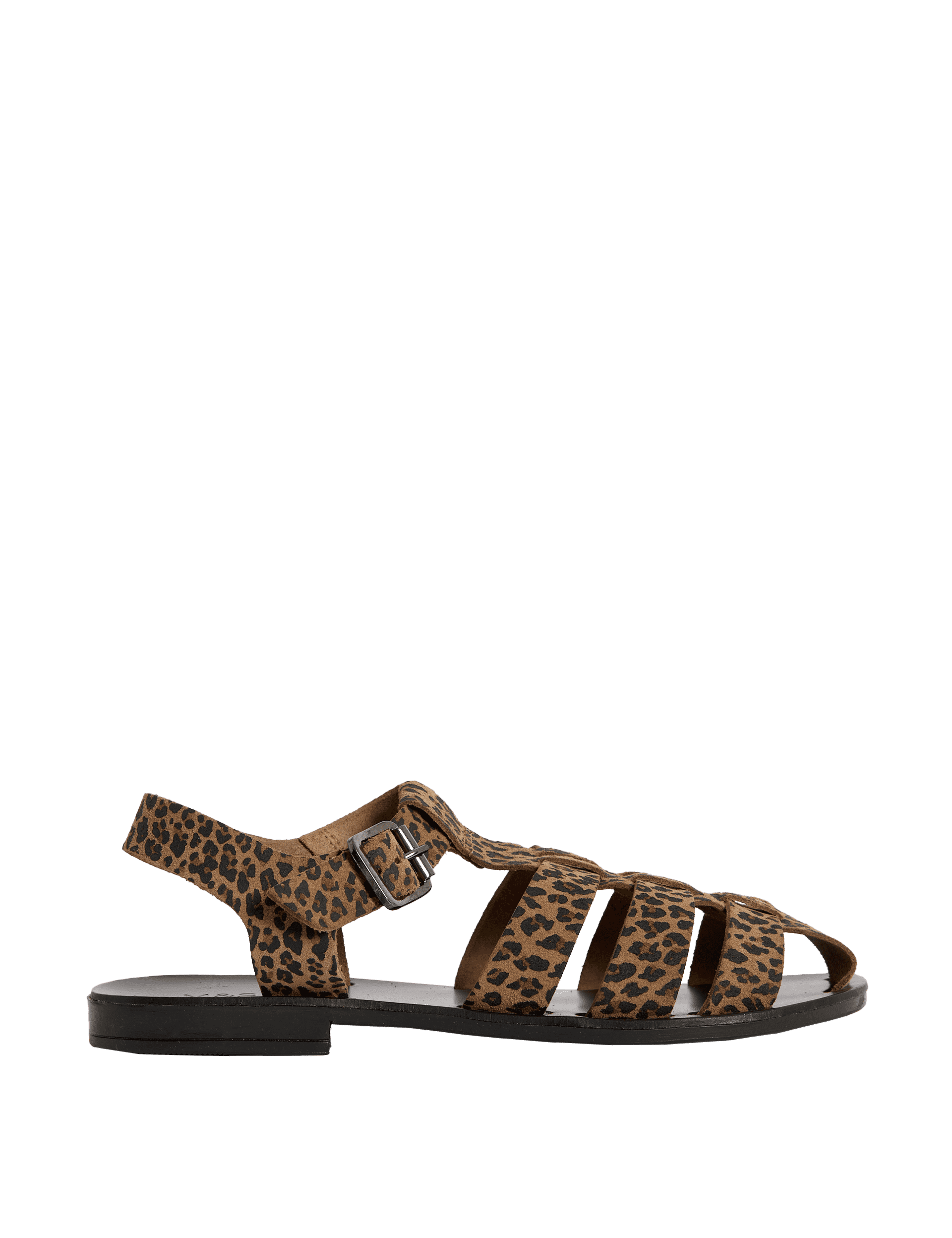 M&S Collection Women's Suede Leopard Print Buckle Flat Sandals - 6 - Brown Mix, Brown Mix