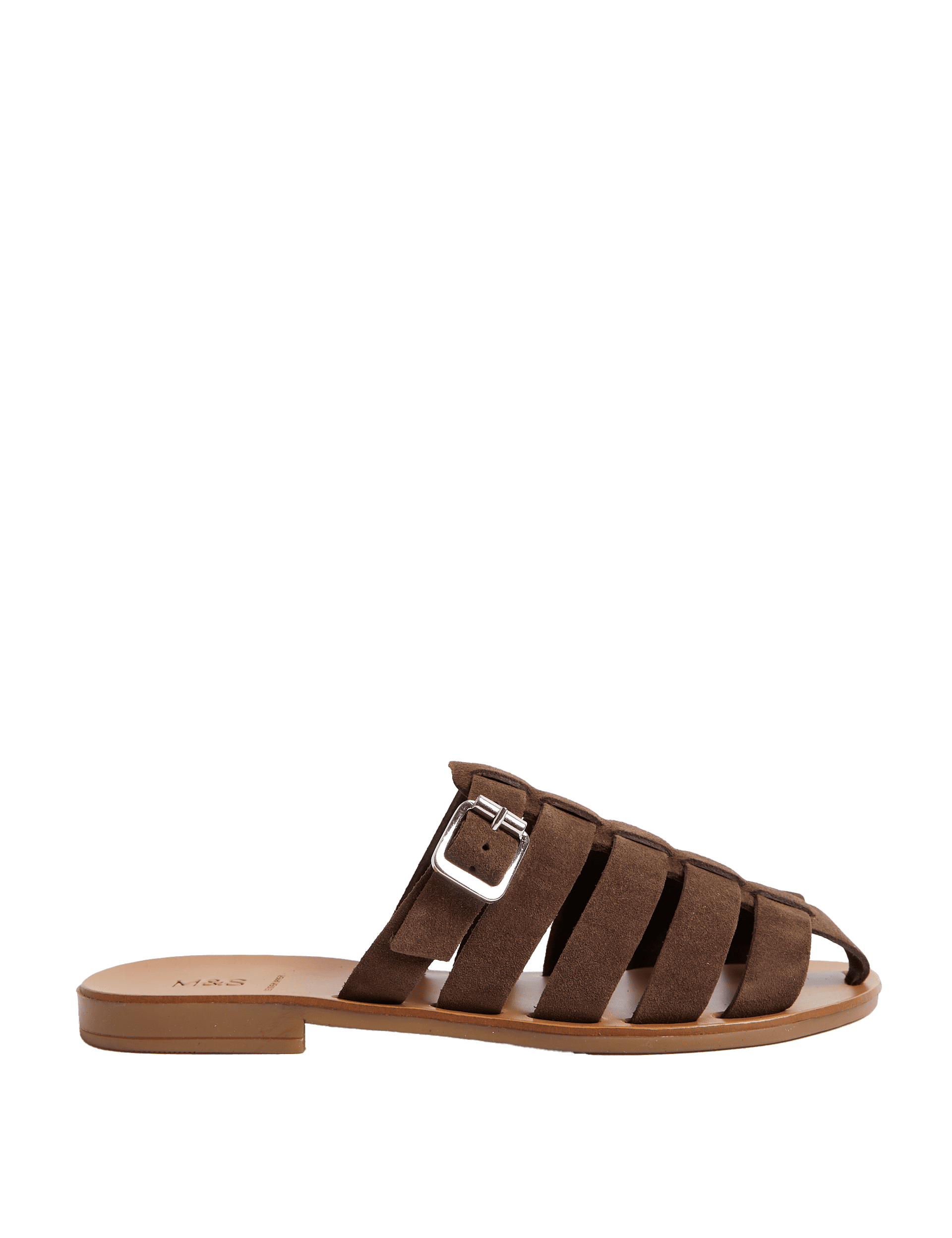 M&S Collection Women's Suede Buckle Flat Mules - 6 - Brown, Brown