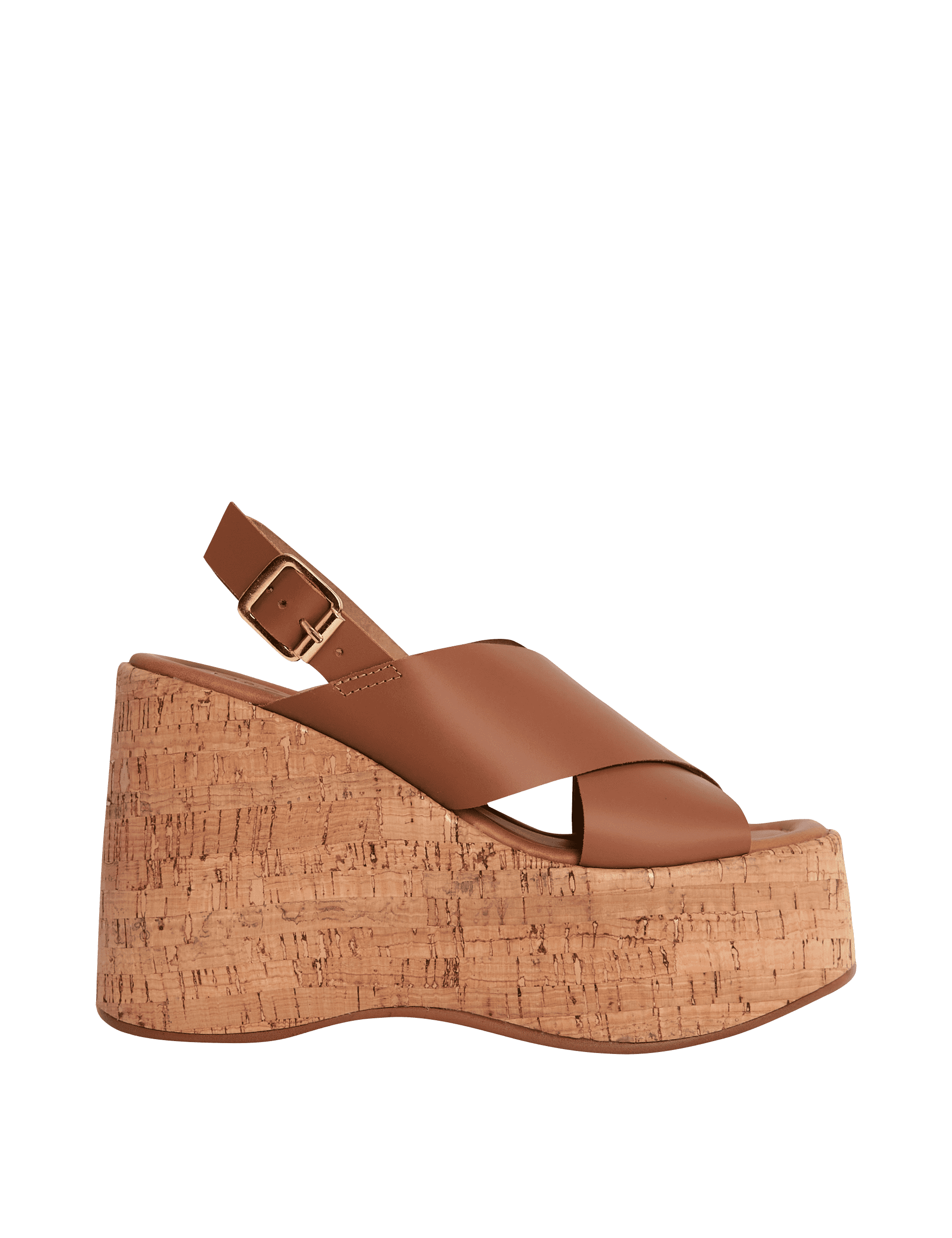 M&S Collection Women's Leather Crossover Ankle Strap Wedge Sandals - 6 - Tan, Tan,Black