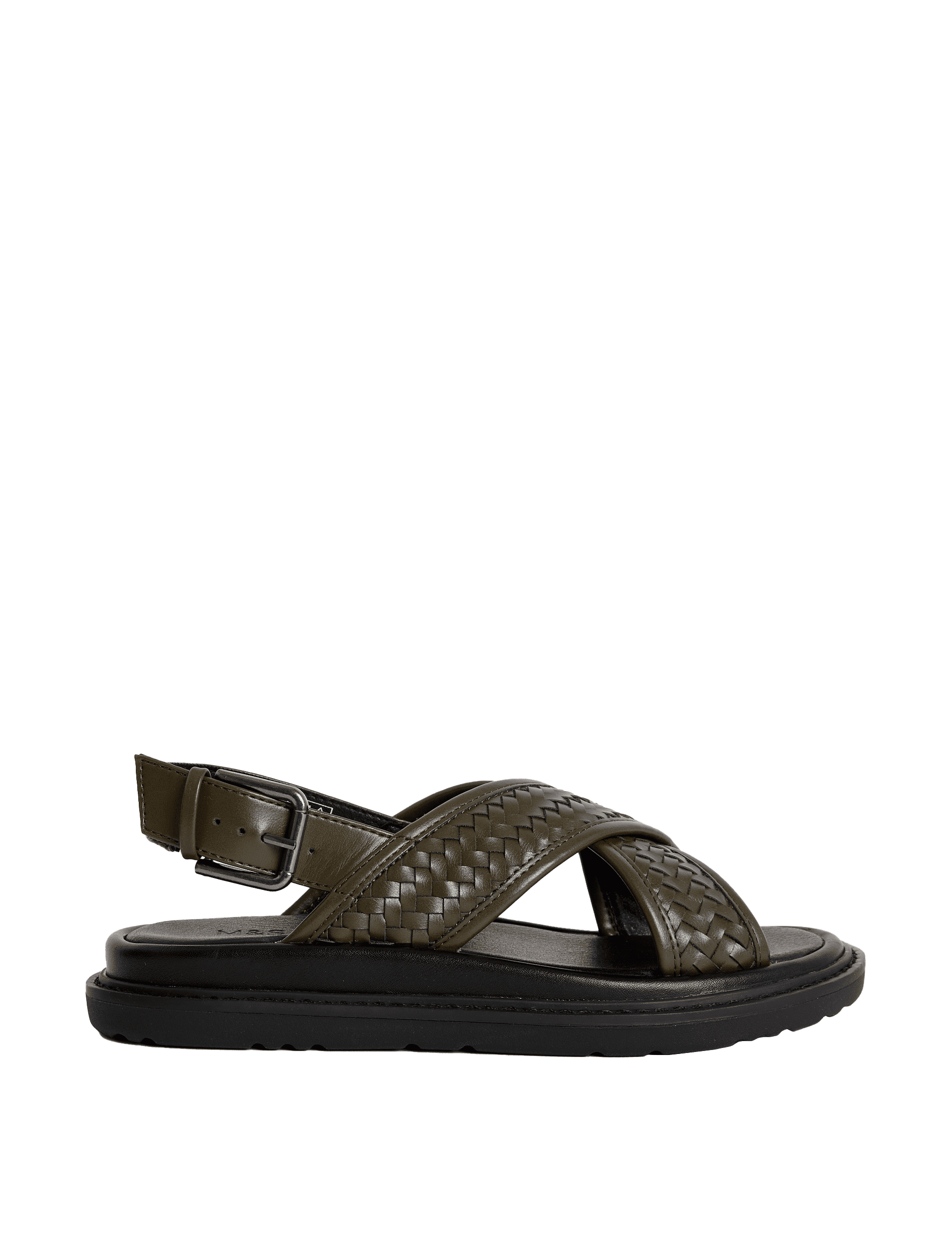 M&S Collection Women's Woven Ankle Strap Flatform Sandals - 6 - Dark Olive, Dark Olive,Black