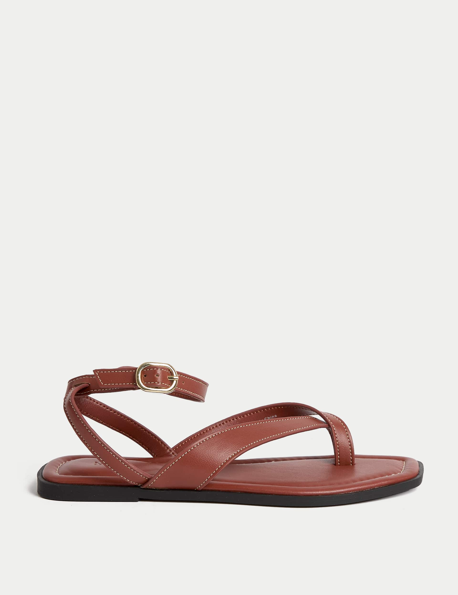 M&S Collection Women's Ankle Strap Buckle Flat Sandals - 6 - Tan, Tan,Black