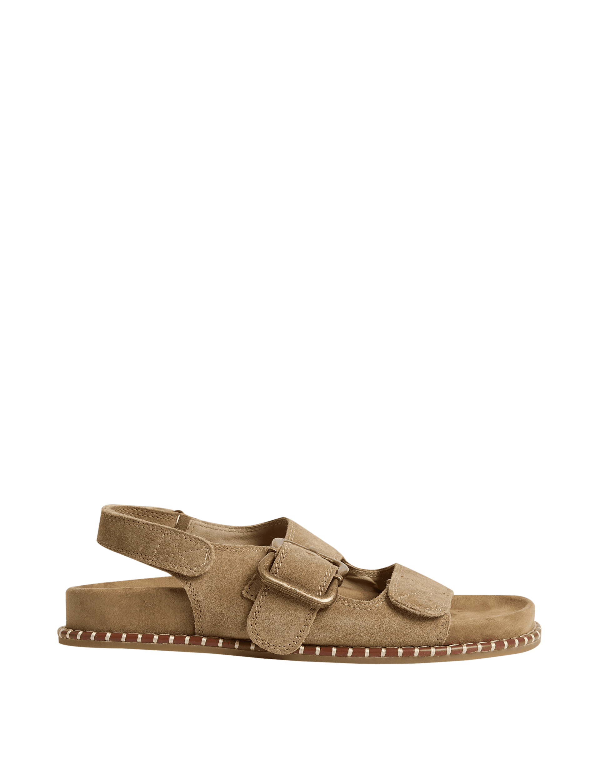 M&S Collection Women's Suede Buckle Footbed Sandals - 6, Sand,Black