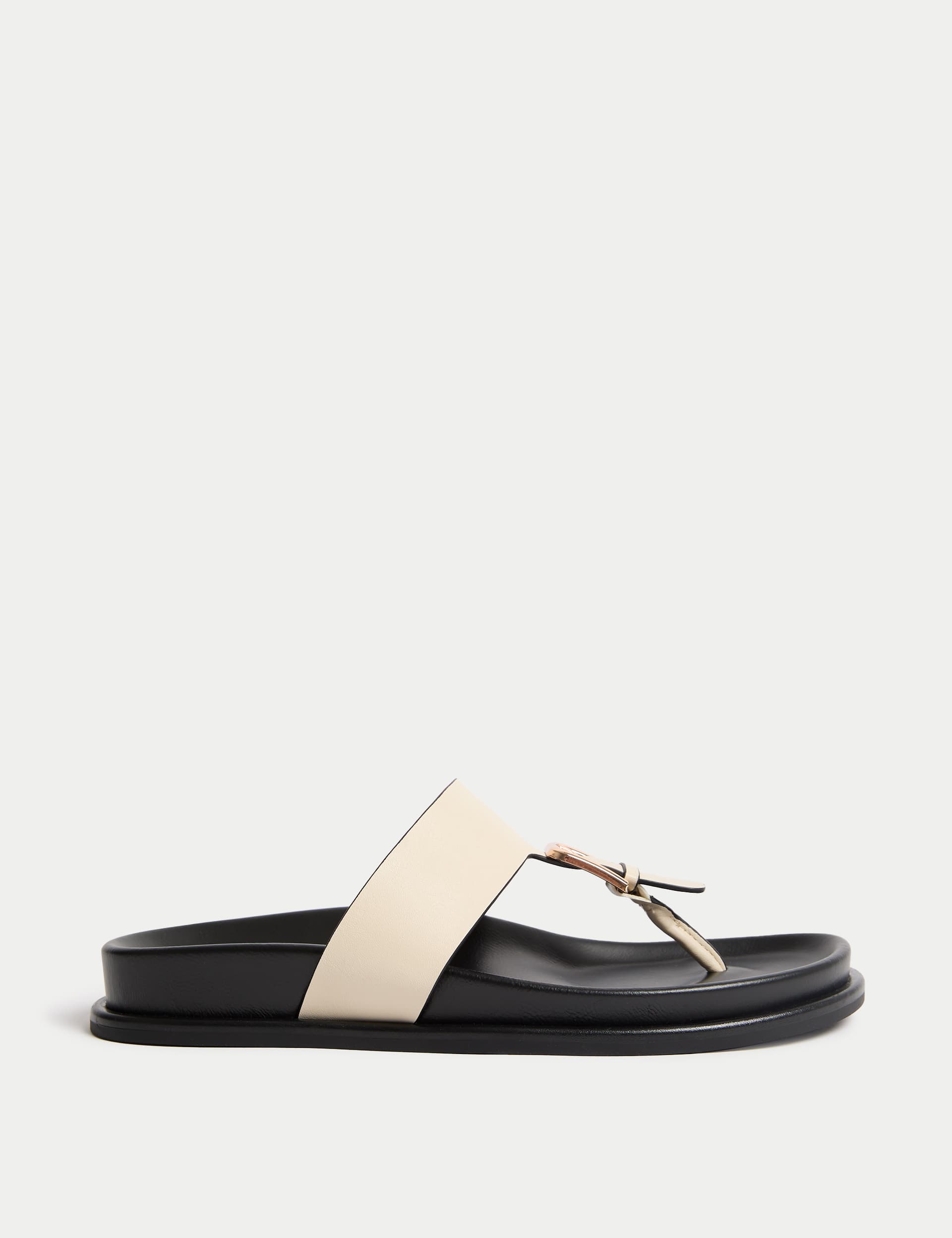 M&S Collection Women's Leather Look Buckle Footbed Toe Thong Sandals - 6 - Soft White, Black,Soft Wh