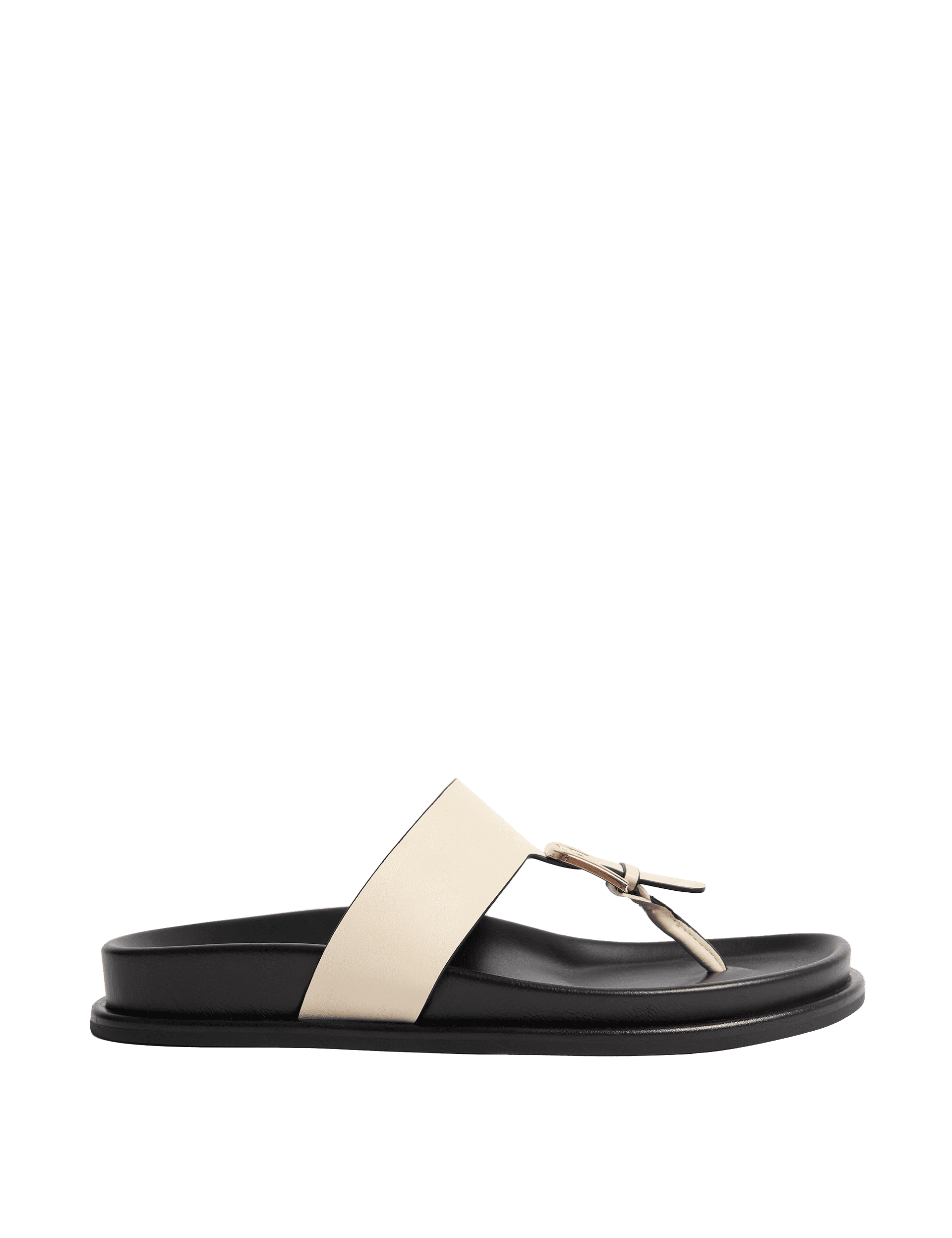 M&S Collection Women's Leather Look Buckle Footbed Toe Thong Sandals - 6 - Soft White, Black,Soft Wh