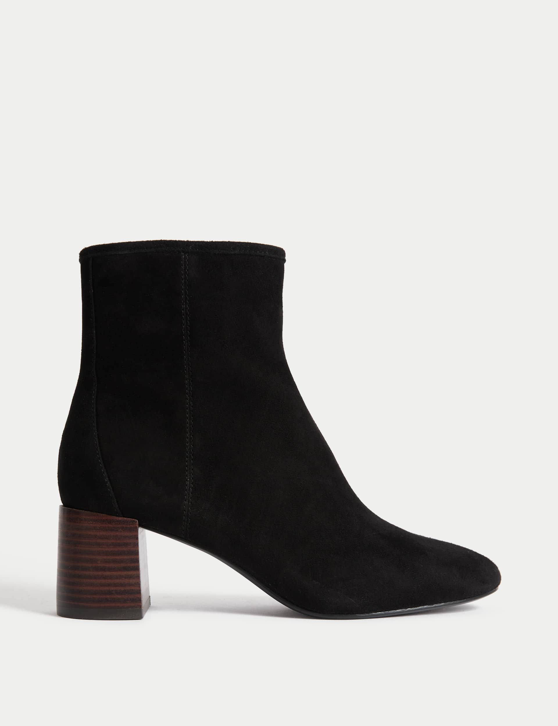 M&S Collection Women's Suede Block Heel Ankle Boots - 6 - Black, Black,Sand