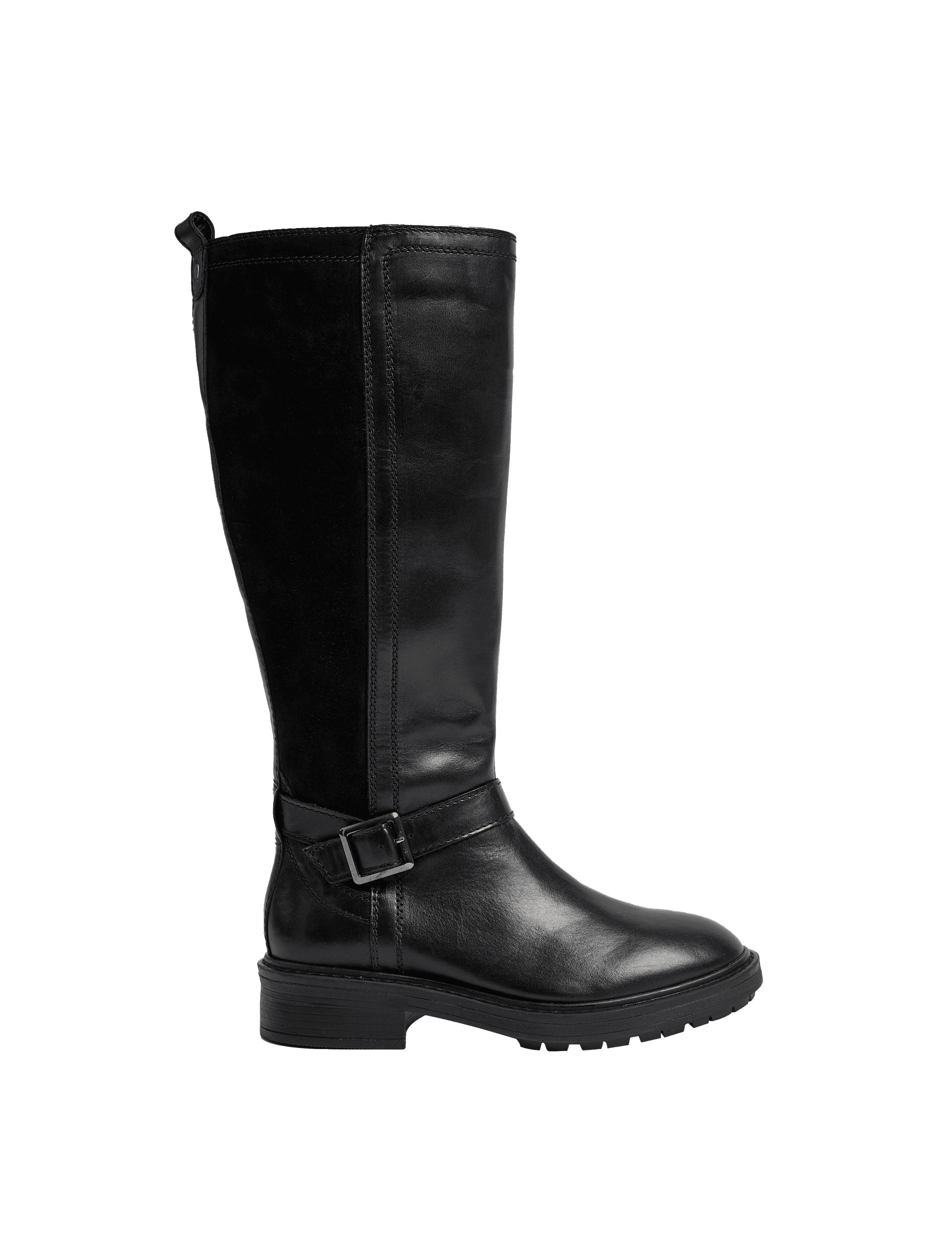 M&S Collection Women's Wide Fit Leather Flat Buckle Riding Boots - 6 - Black, Black