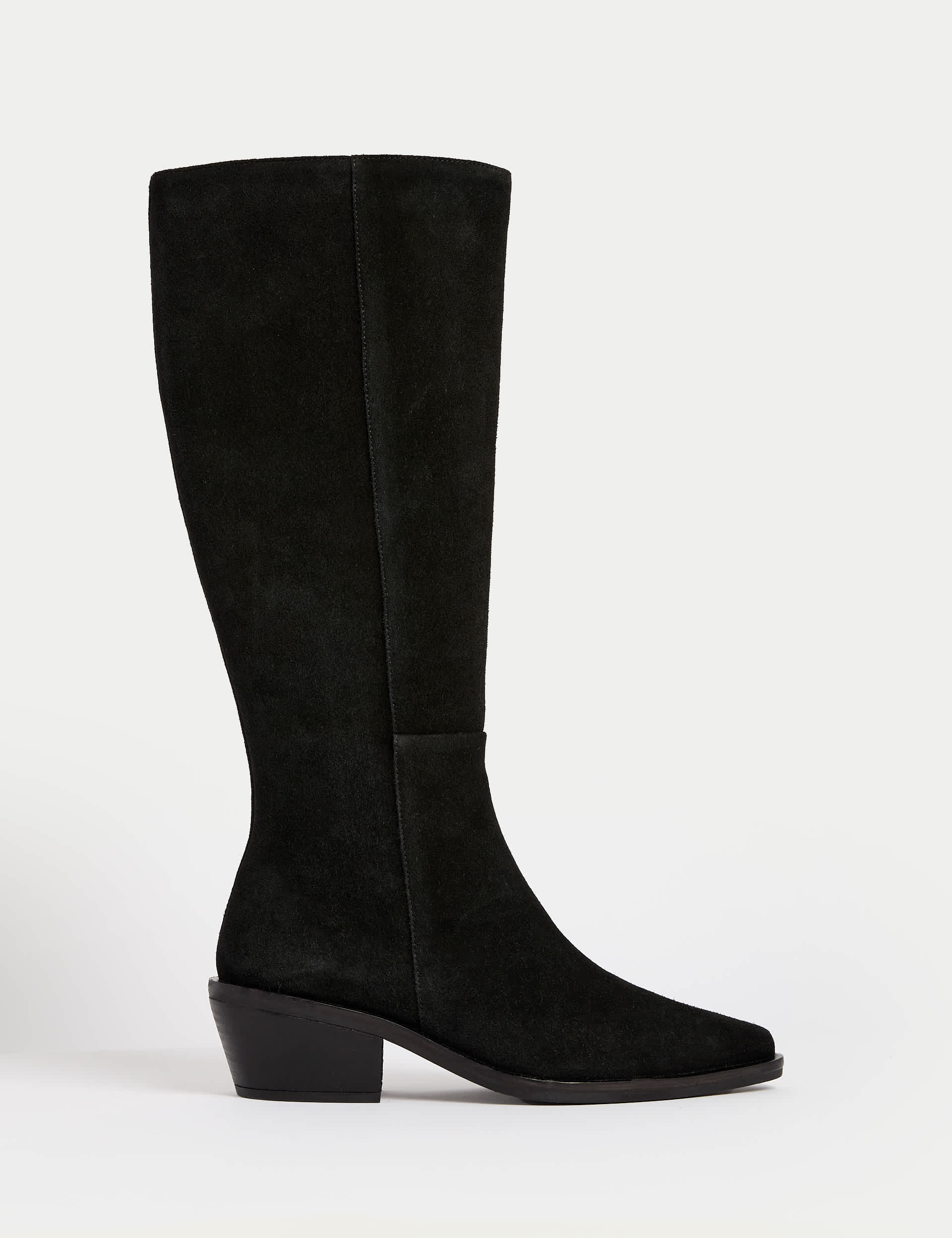 M&S Women's Suede Block Heel Knee High Boots - 6 - Black, Black