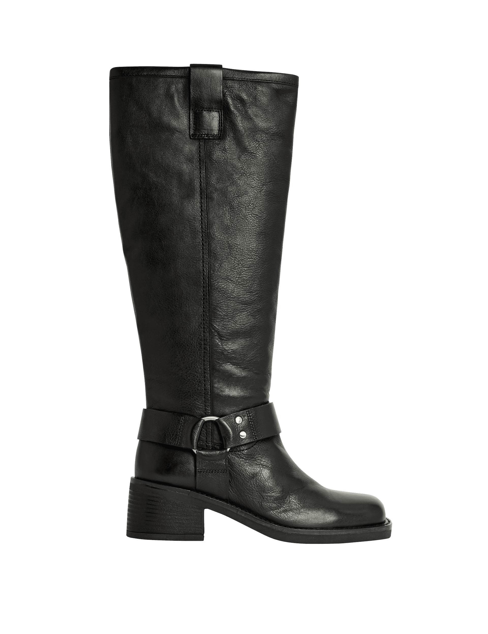 M&S Collection Women's Leather Biker Knee High Boots - 6 - Black, Black