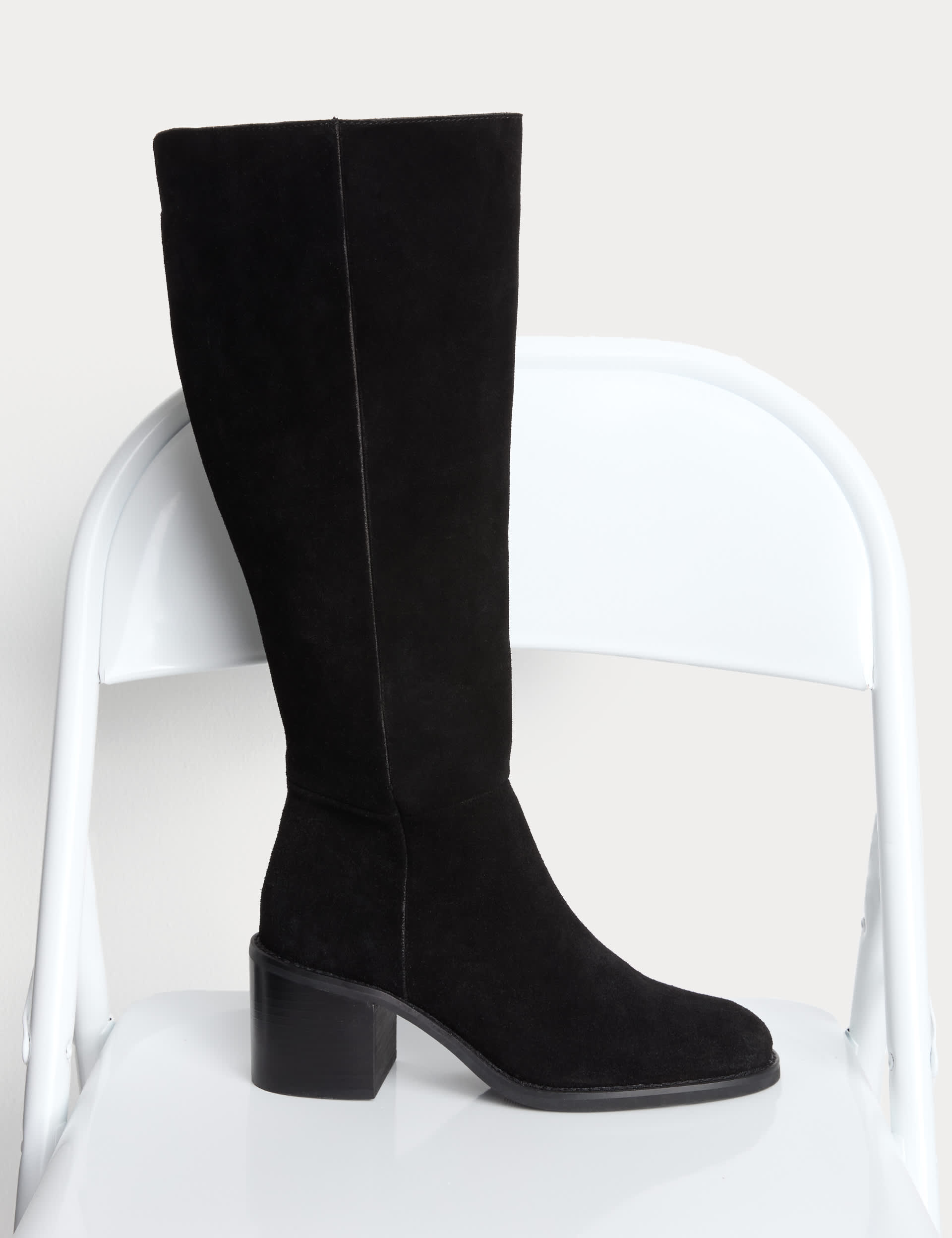 M&S Women's Suede Block Heel Knee High Boots - 4 - Black, Black