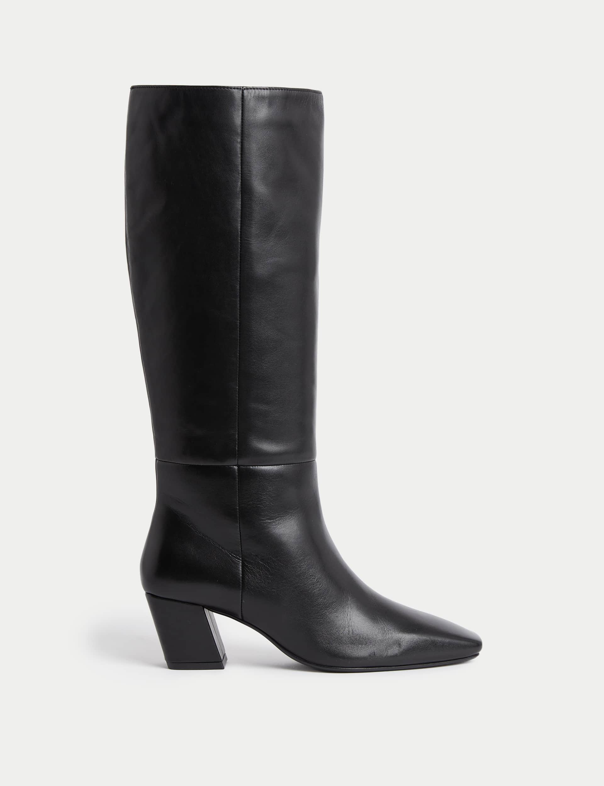 M&S Women's Leather Chisel Toe Knee High Boots - 6 - Black, Black