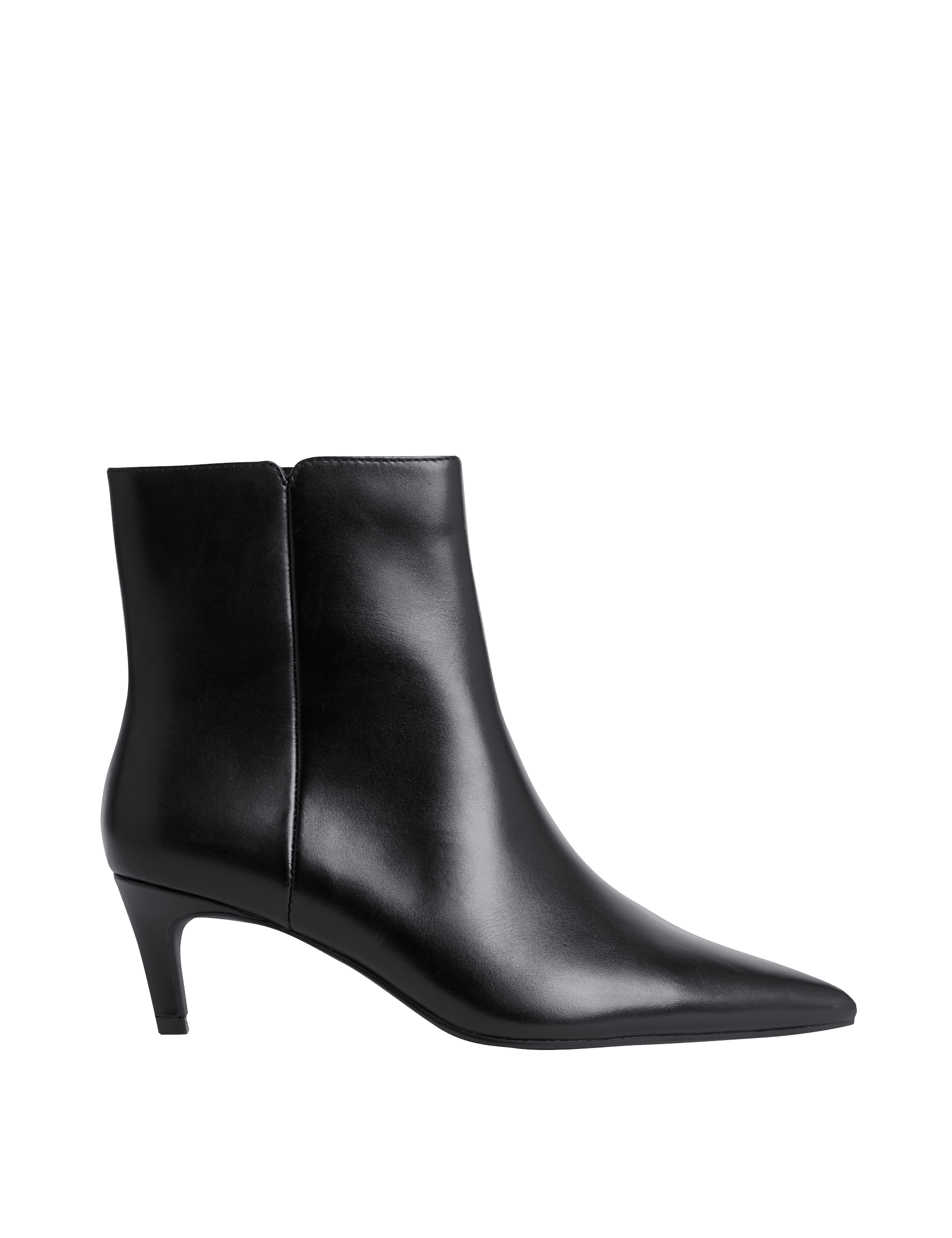 M&S Collection Women's Leather Kitten Heel Pointed Ankle Boots - 6 - Black, Black