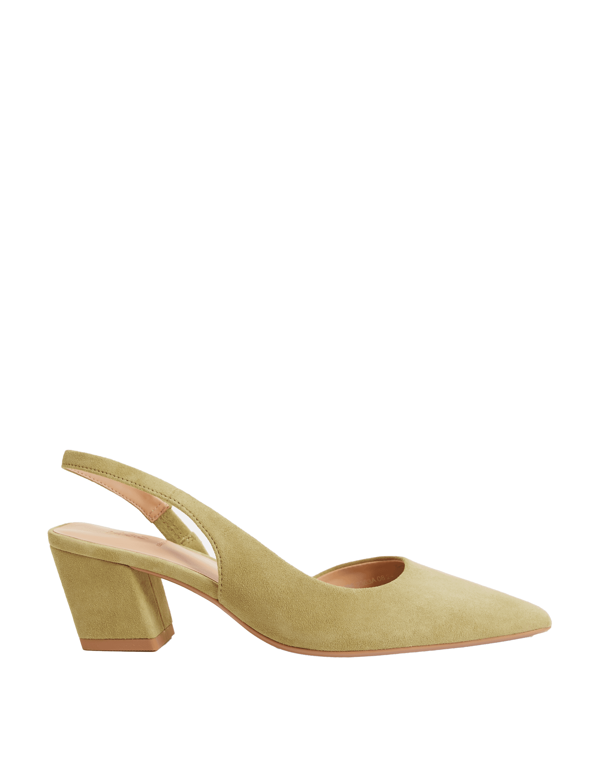 M&S Collection Women's Leather Block Heel Court Shoes - 6 - Olive, Olive