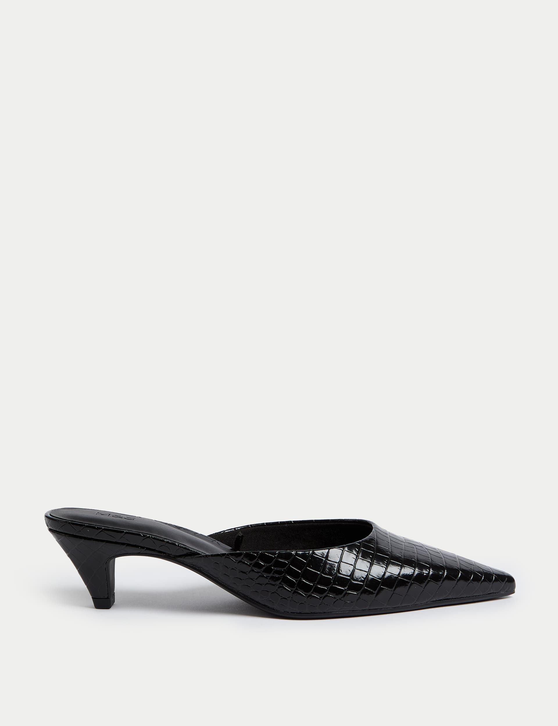 M&S Collection Women's Croc Kitten Heel Mules - 6 - Black Mix, Black Mix