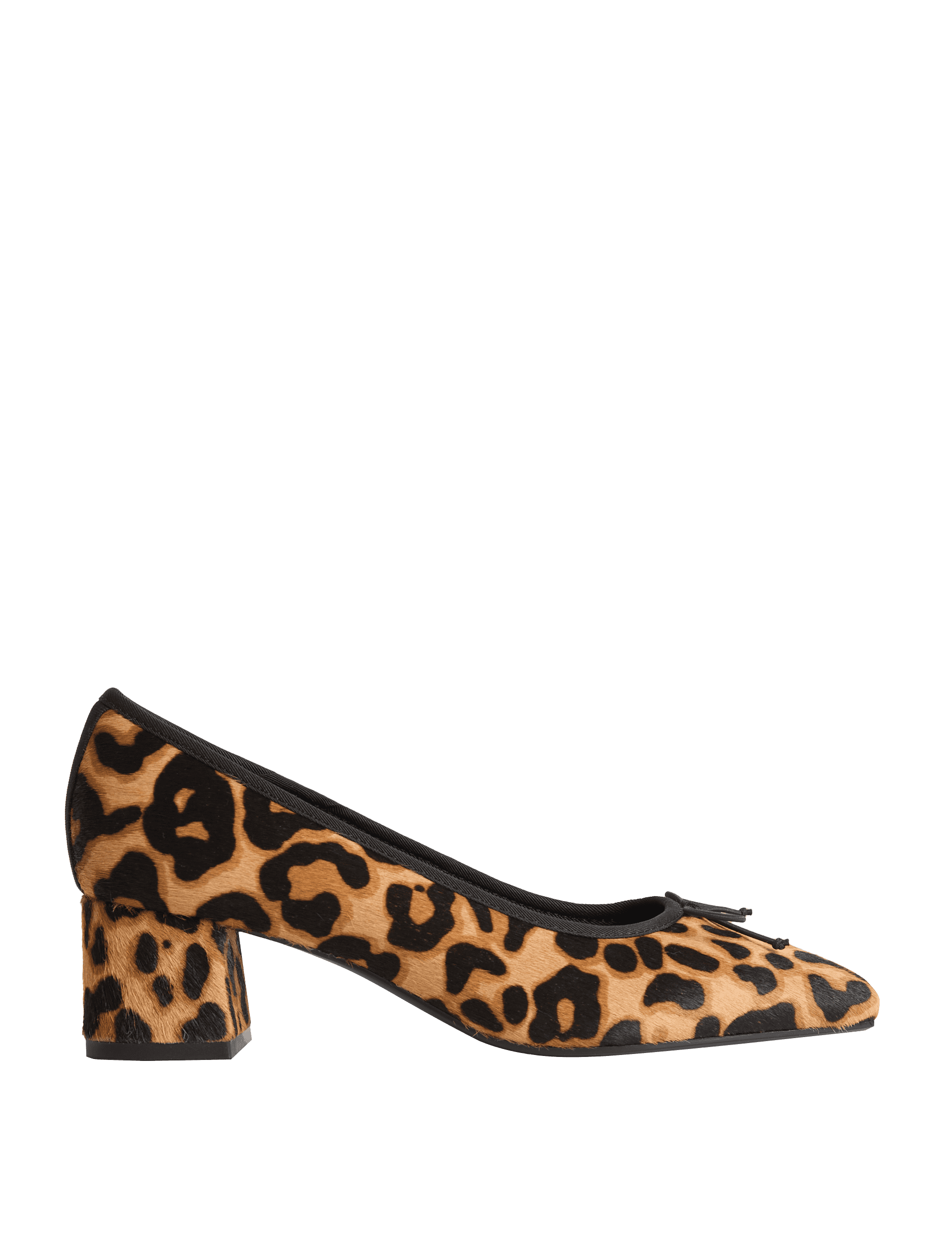 M&S Collection Women's Leather Leopard Print Block Heel Court Shoes - 6 - Brown Mix, Brown Mix