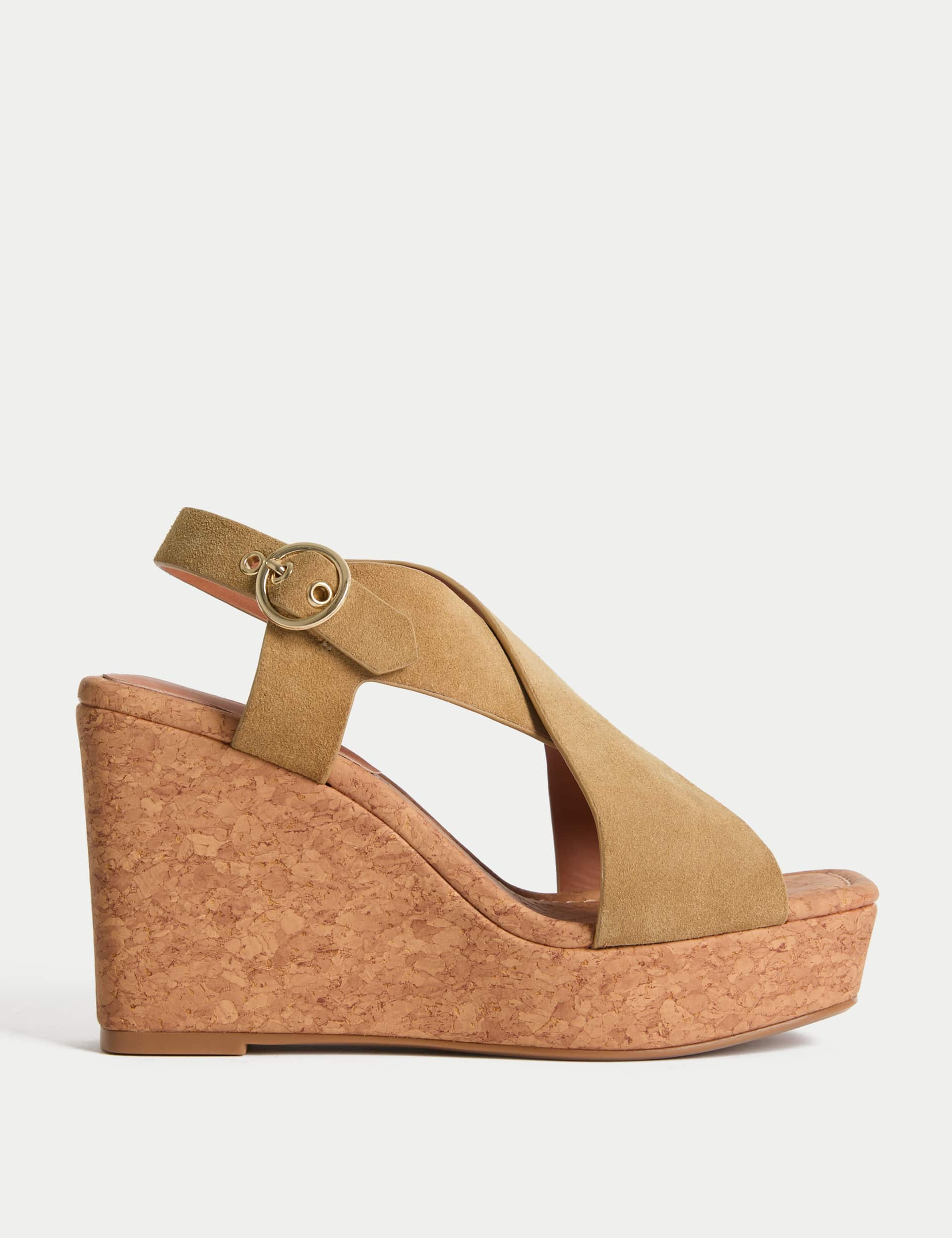 M&S Collection Women's Suede Crossover Wedge Sandals - 6 - Taupe, Taupe