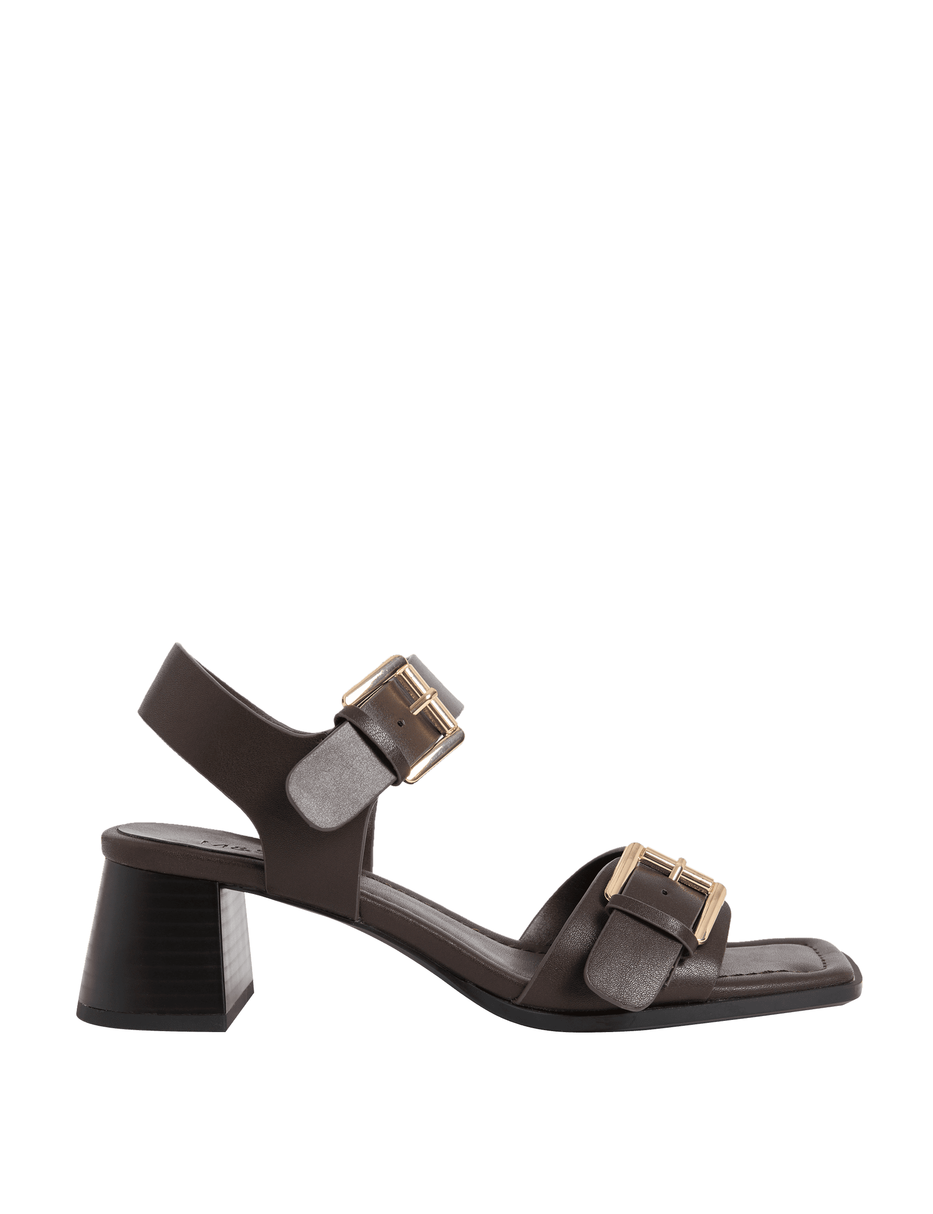 M&S Collection Women's Double Buckle Block Heel Sandal - 6 - Brown, Brown,Black