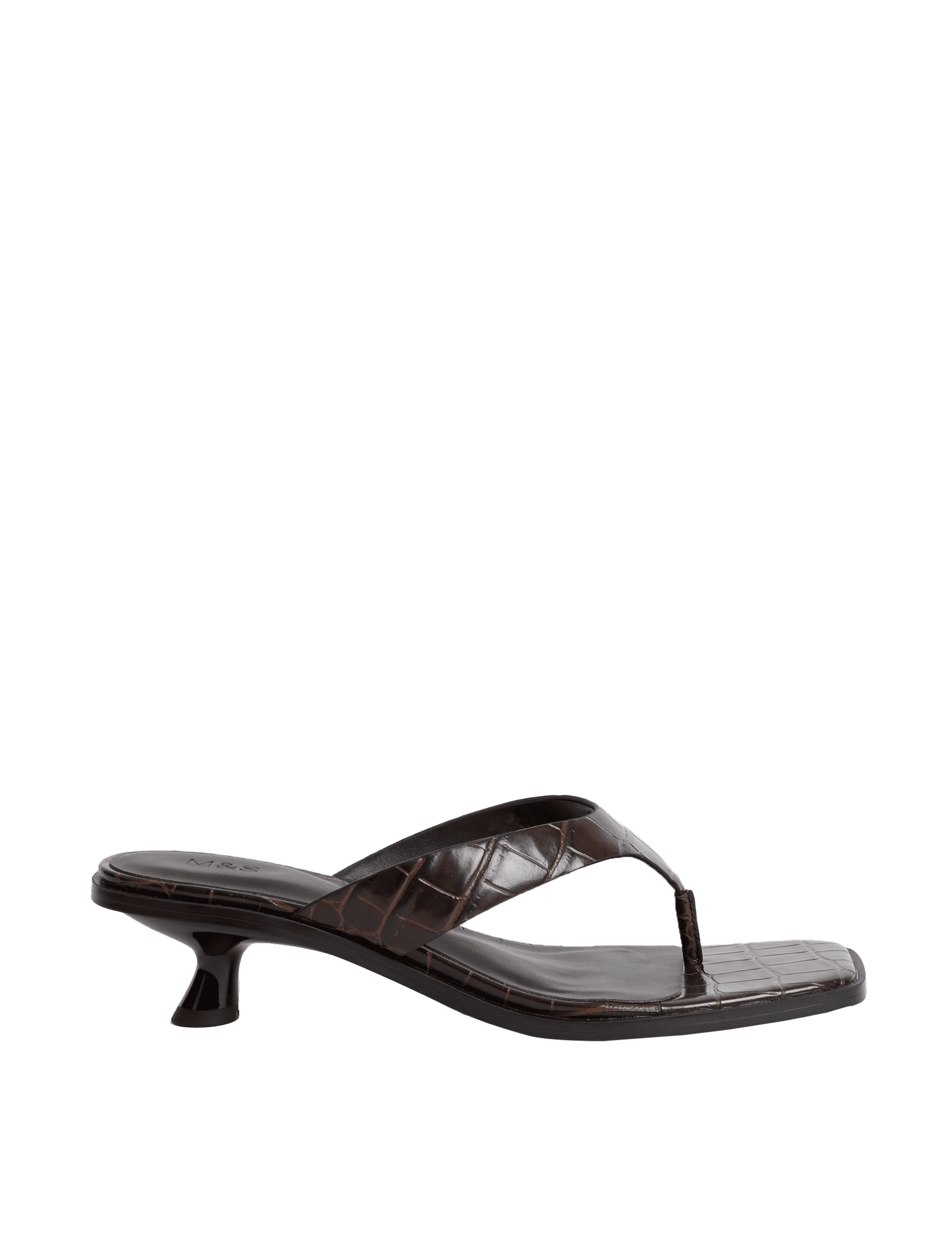 M&S Collection Women's Kitten Heel Toe Thong Sandals - 5 - Brown, Brown