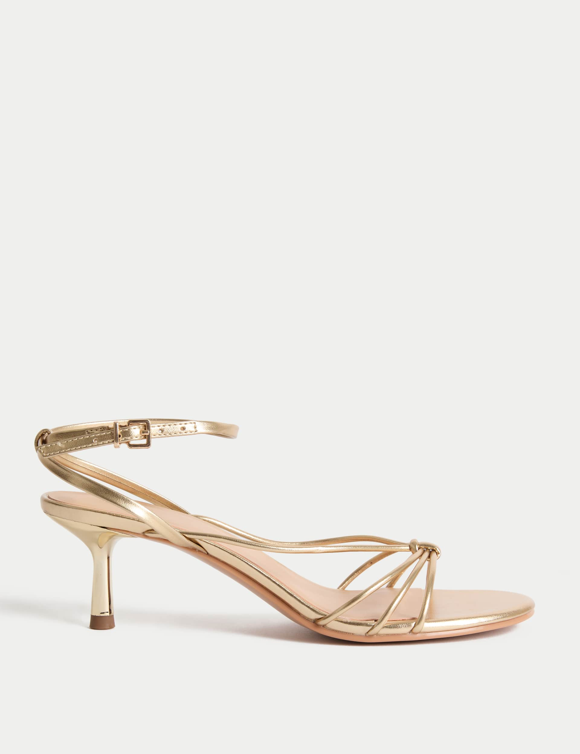 M&S Collection Women's Buckle Strappy Stiletto Heel Sandals - 4 - Gold, Gold