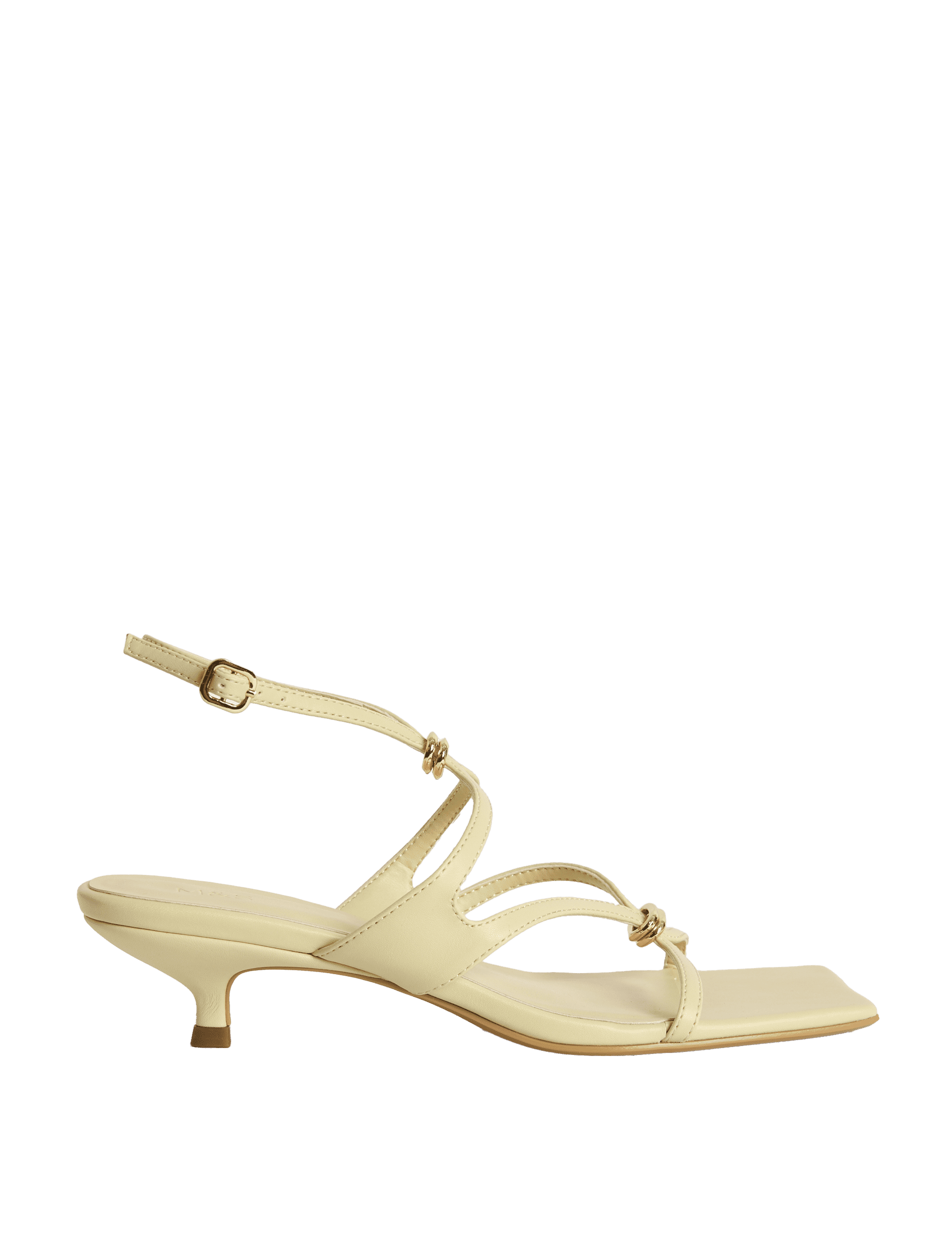 M&S Collection Women's Buckle Kitten Heel Sandals - 6 - Lemon, Brown Mix,Lemon