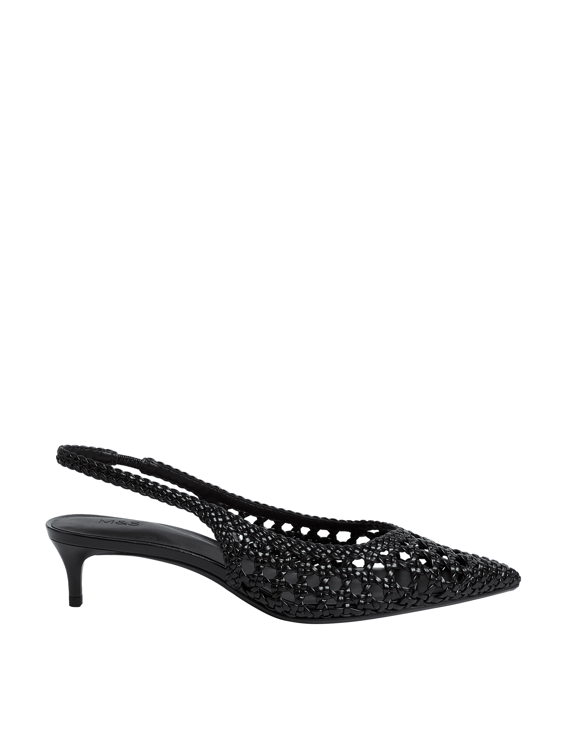 M&S Collection Women's Woven Kitten Heel Slingback Shoes - 6 - Black, White,Black