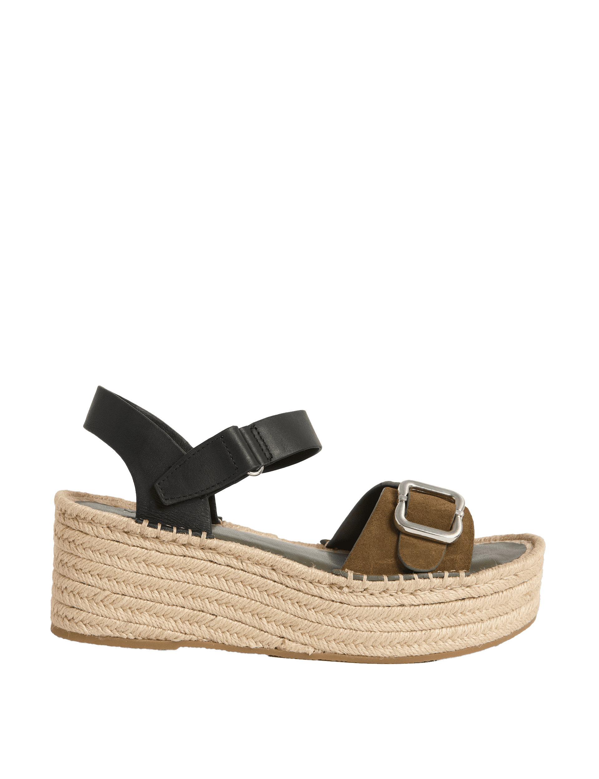 M&S Collection Women's Leather Buckle Flatform Espadrilles - 6 - Black Mix, Black Mix,Tan