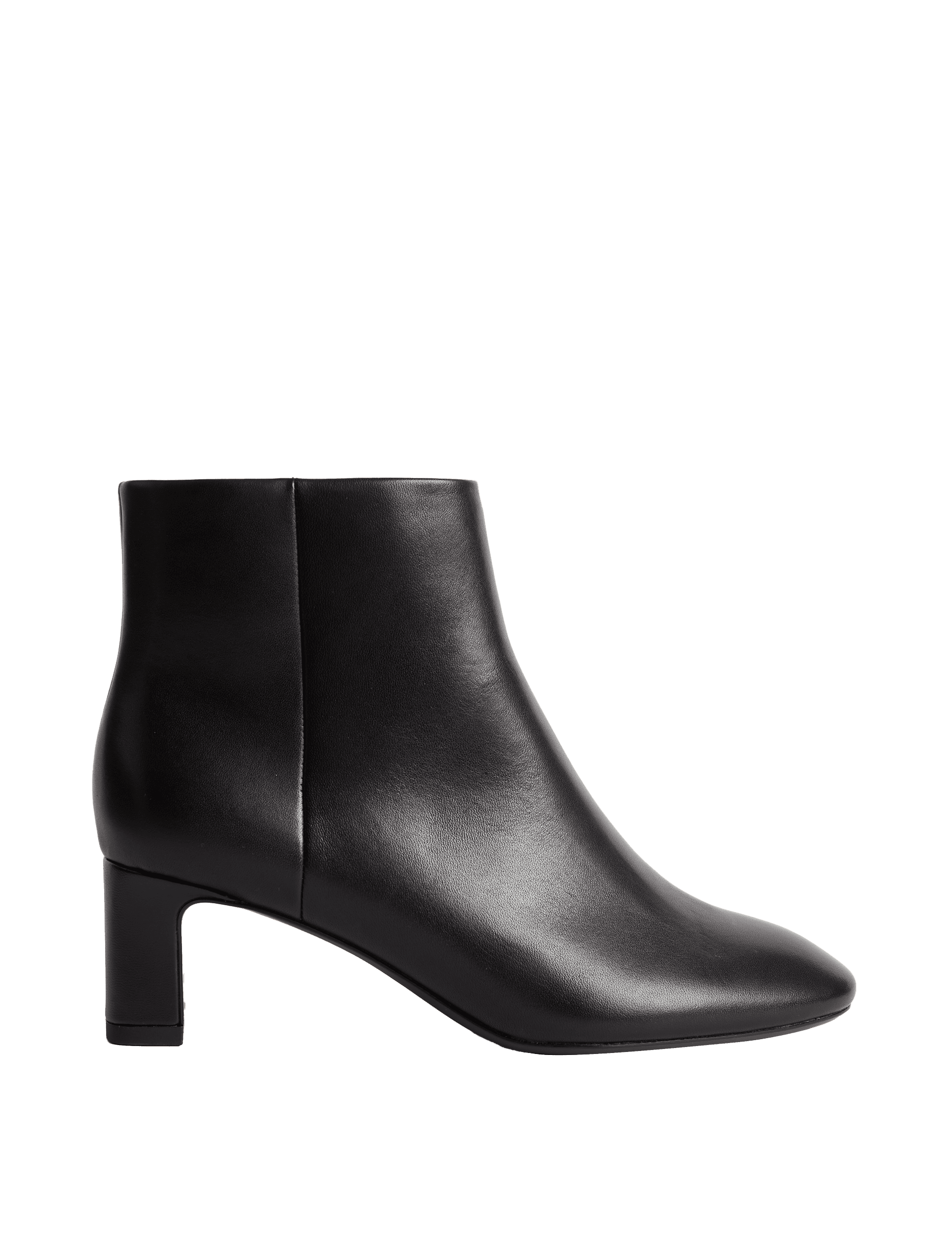 M&S Collection Women's Wide Fit Leather Block Heel Ankle Boots - 5 - Black, Black