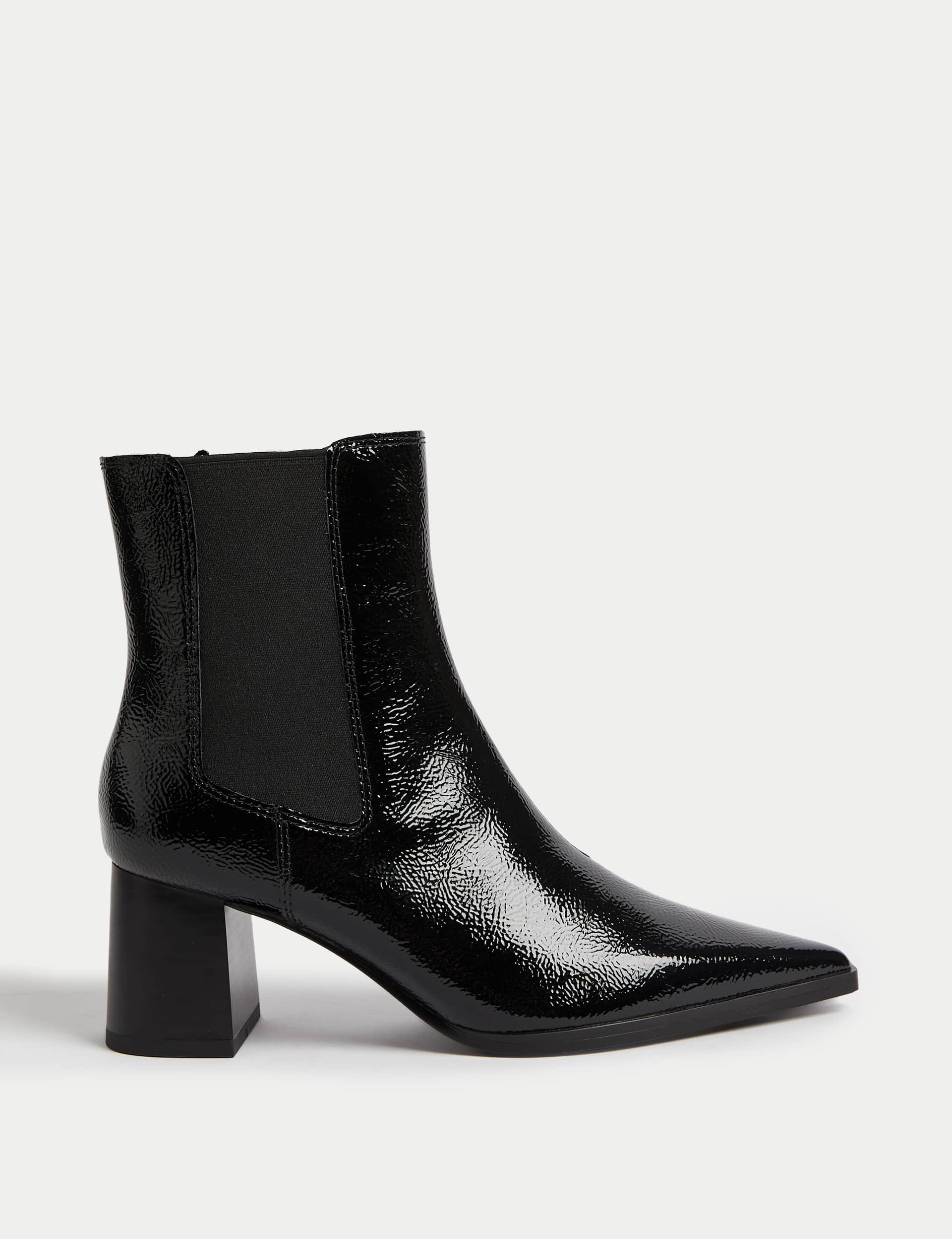 M&S Women's Patent Leather Chelsea Block Heel Boots