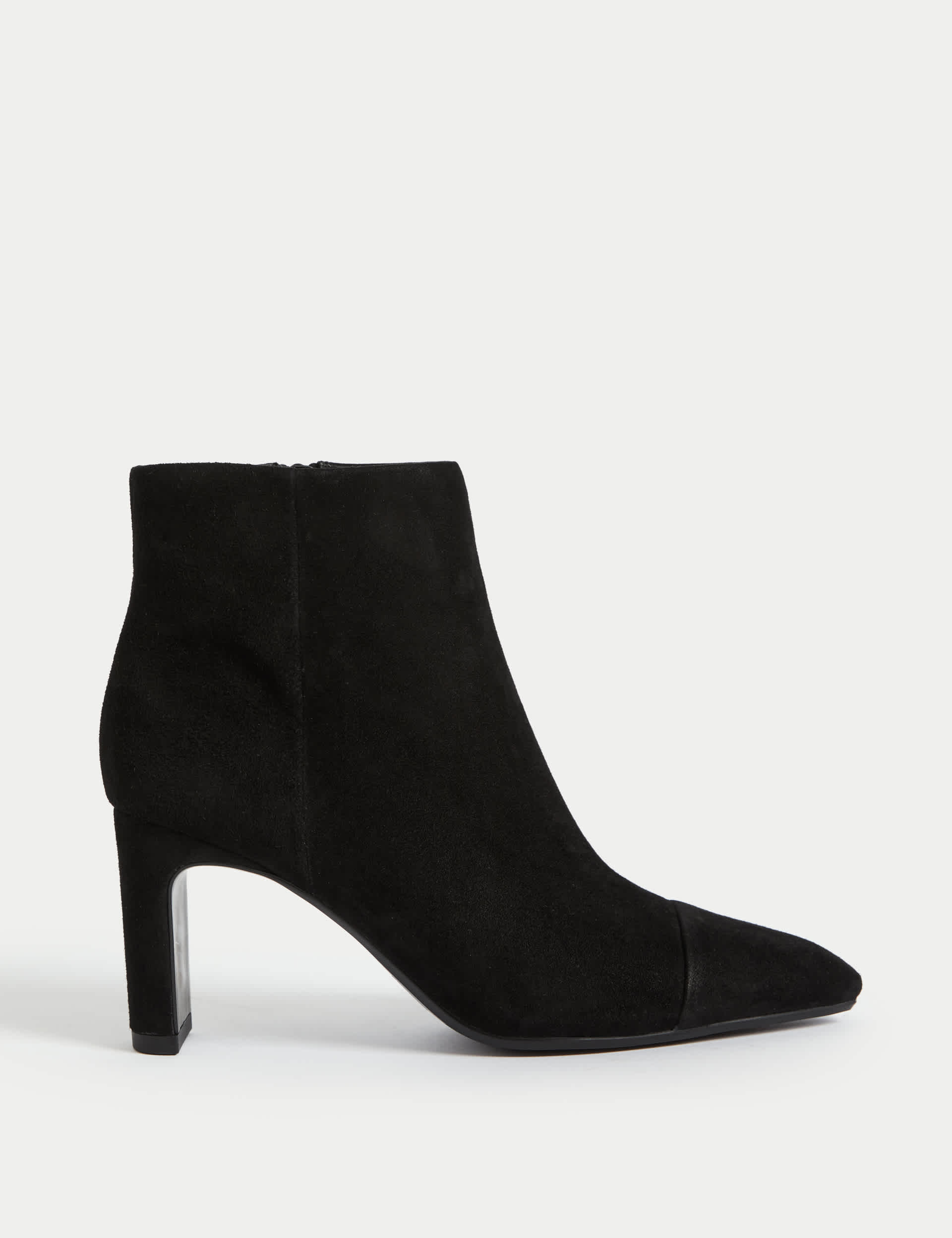 M&S Women's Suede Block Heel Pointed Ankle Boots - 5 - Black, Black