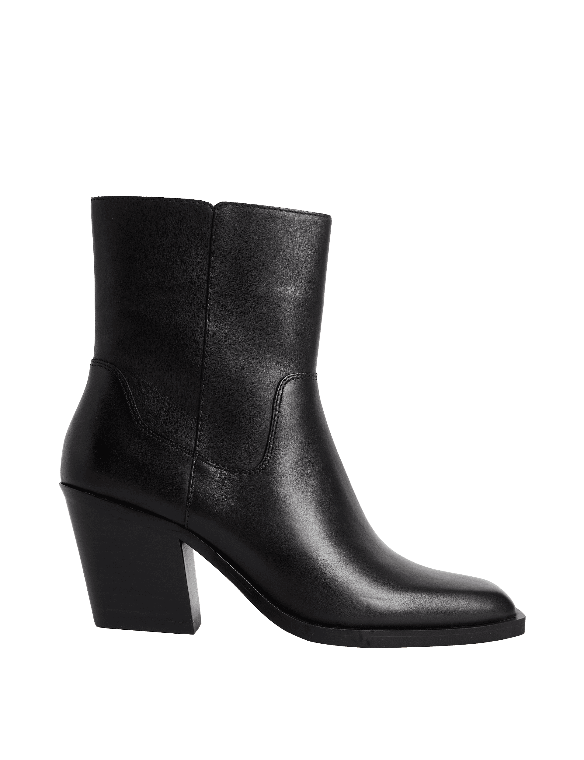 M&S Collection Women's Leather Cowboy Chisel Toe Ankle Boots - 6 - Black, Black