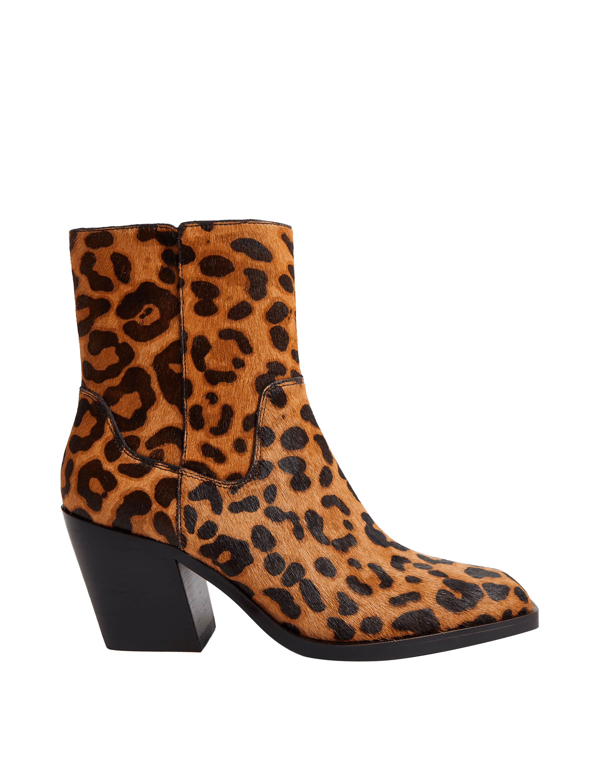 M&S Collection Women's Leather Leopard Print Block Heel Ankle Boots - 6 - Brown Mix, Brown Mix