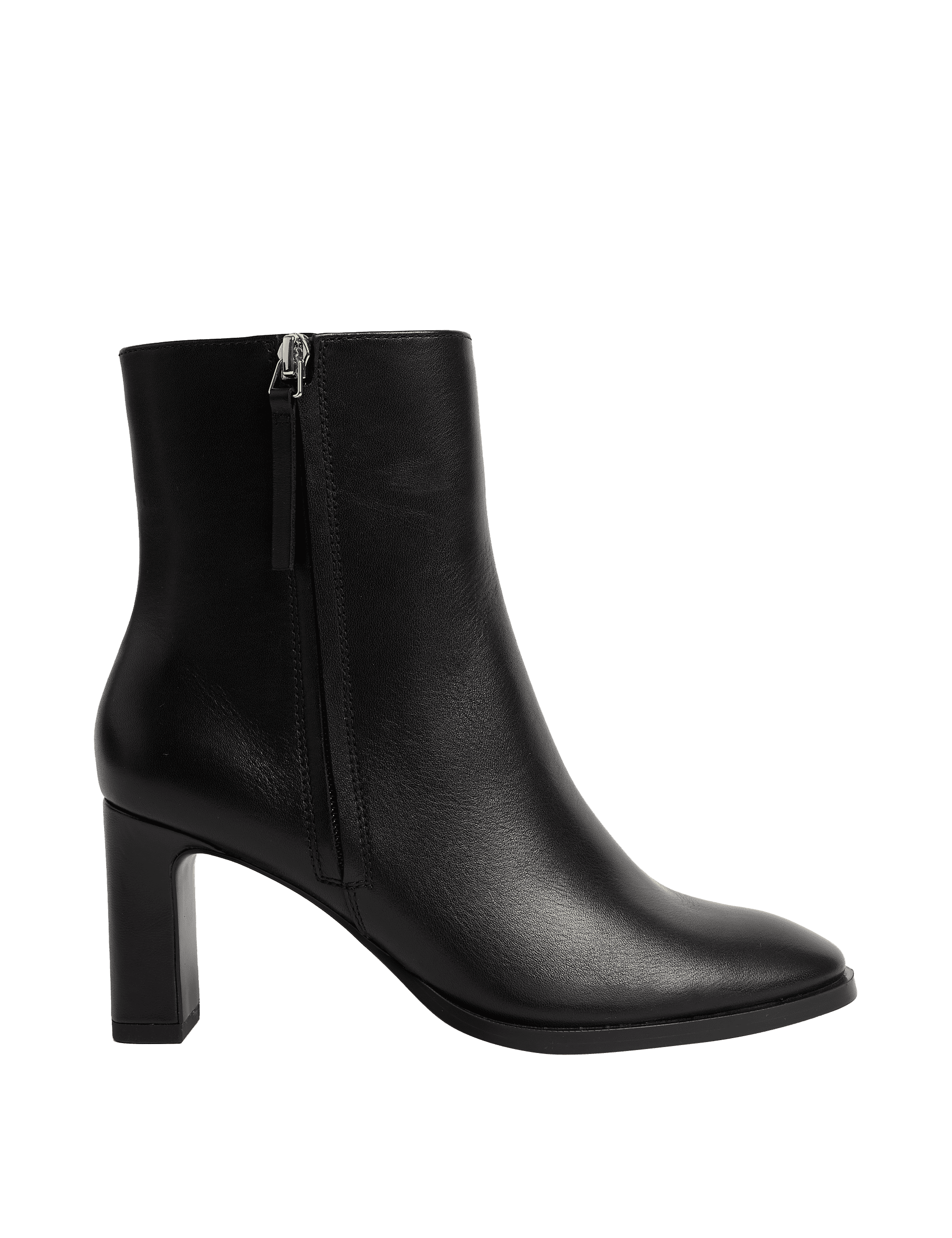 M&S Collection Women's Leather Block Heel Ankle Boots - 6 - Black, Black