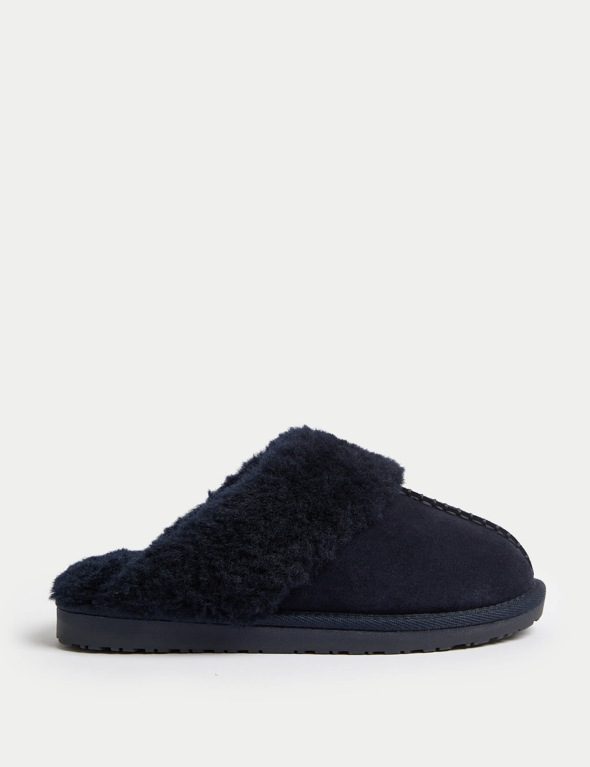 M&S Women's Suede Faux Fur Cuff Mule Slippers - 6 - Midnight Navy, Midnight Navy,Burgundy,Mink,Chest